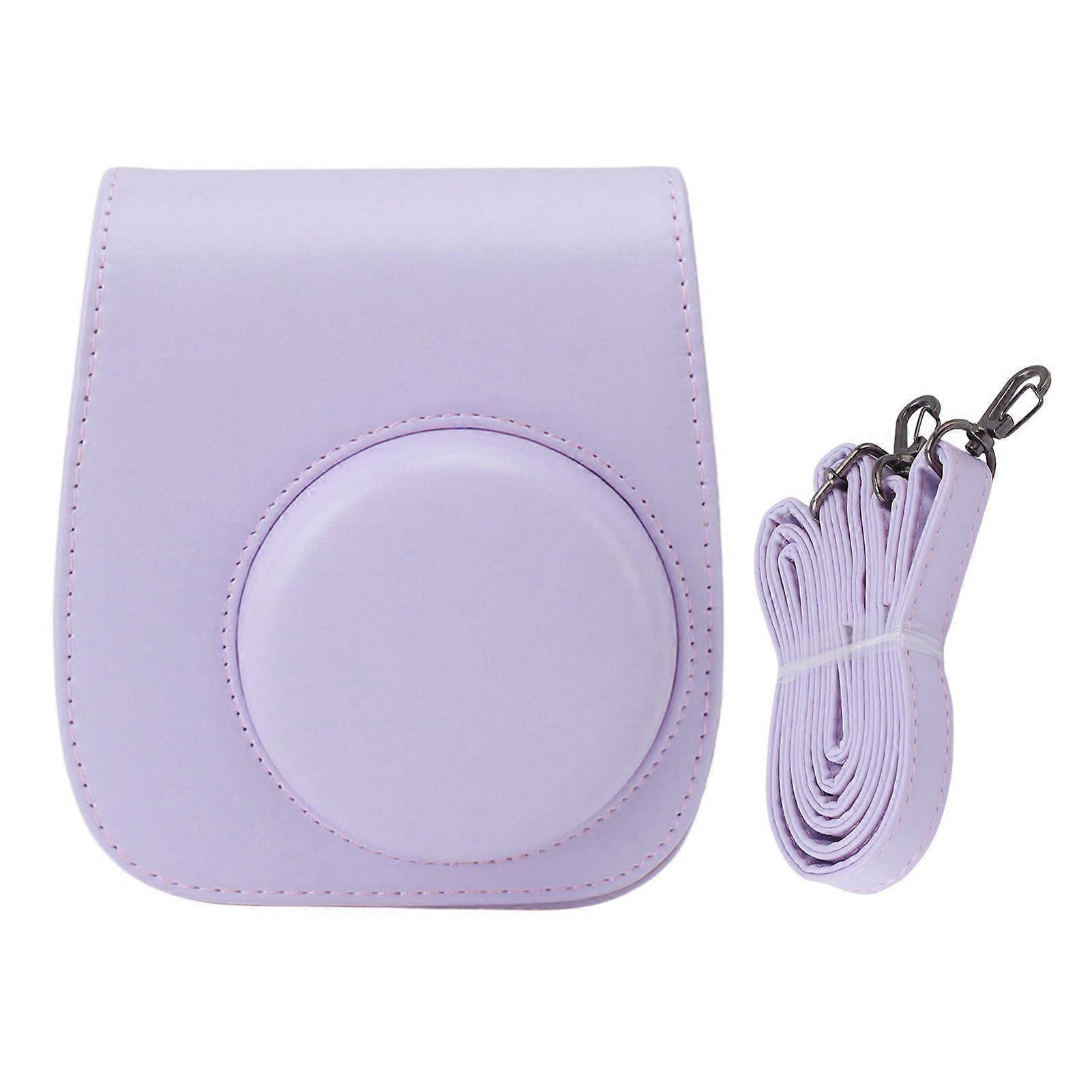 Instant Camera Bag PU Leather Instant Camera Bag Adjustable Strap Instant Camera Case for Traveling Camping Purple