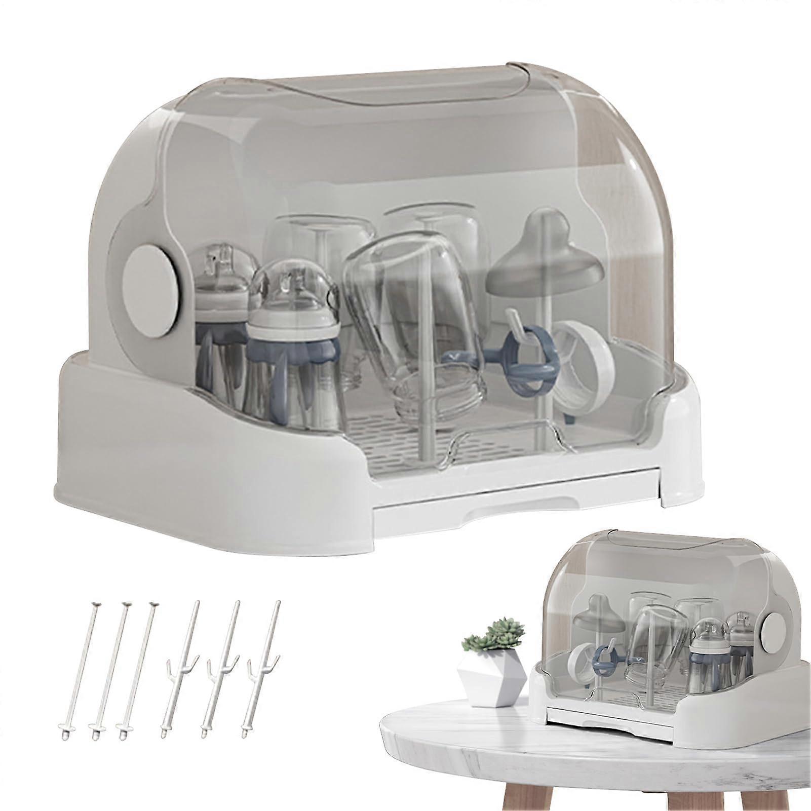 Baby Bottle Drying Rack with Removable Drain Tray | White Countertop Organizer for Pump Feeding and Breastfeeding