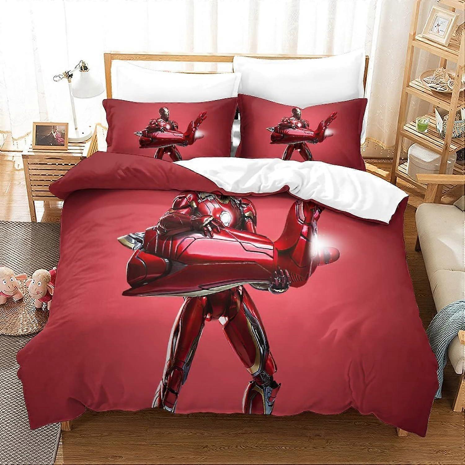 Duvet Cover Set Double Iron Man Printed Duvet Covers Bedding Set for in Kids Teens Adults Soft Hypoallergenic Quilt Cover with Pillowcase with Zipeer 