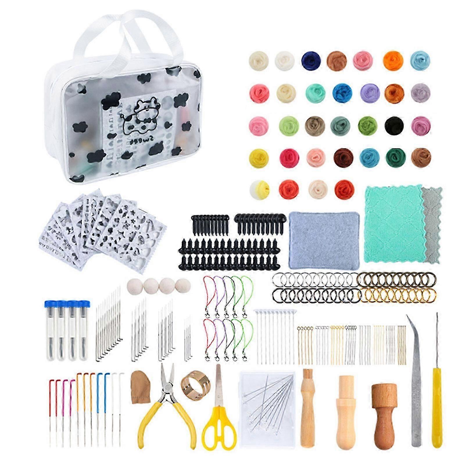 Needle Felting Starter with Storage Bag, Wool Roving 32 Colors Set, Wool Felting Kits with Wool Felt Tools for Beginner