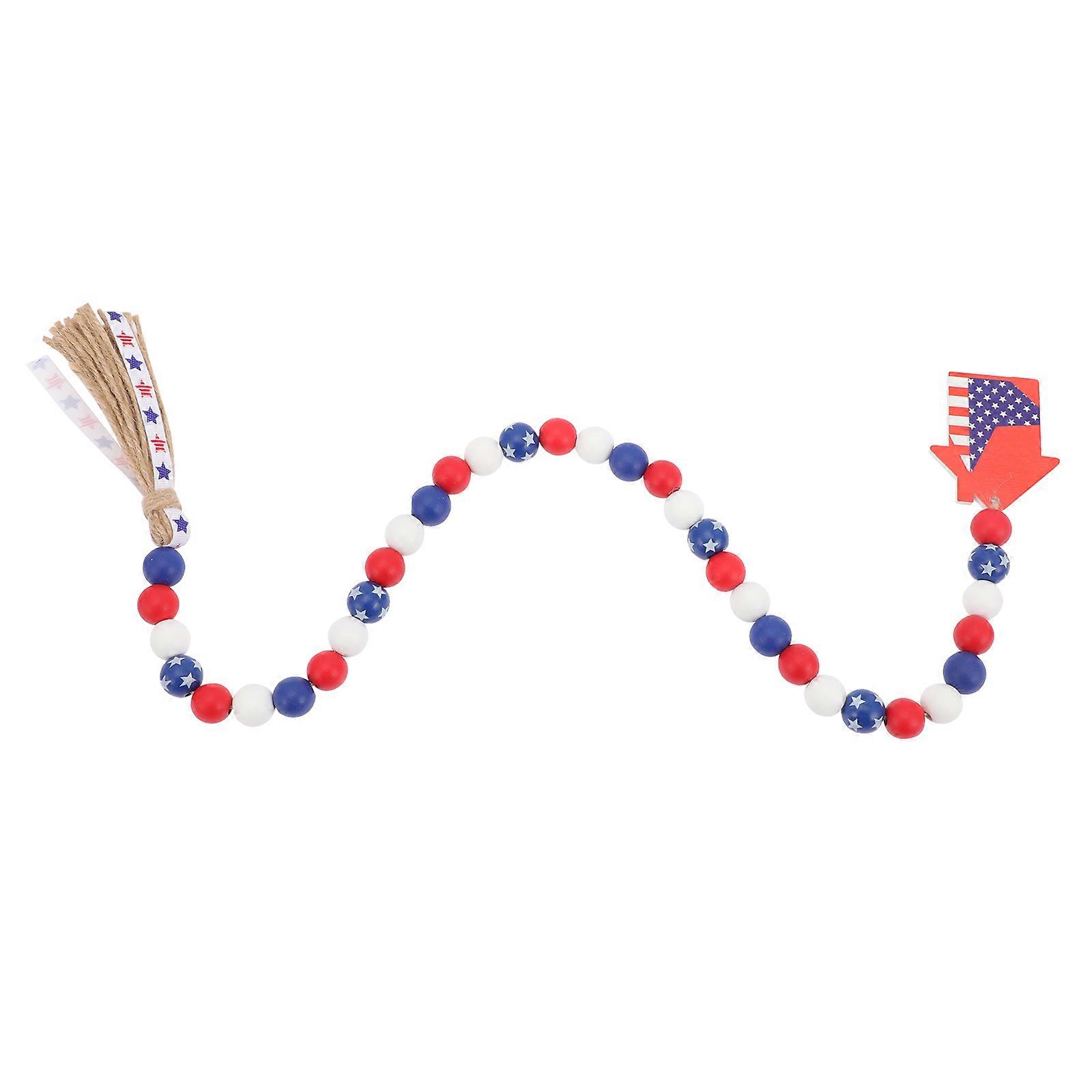 Wooden Bead String Independence Day Decor with Tassel for 2Pcs Set