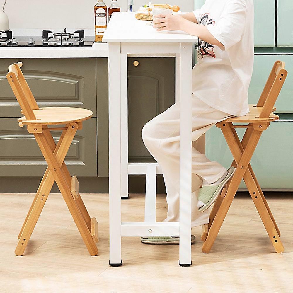 Size S Bamboo Foldable Bar Chair Space Saving Portable High Counter Stool with Backrest Dining Furniture