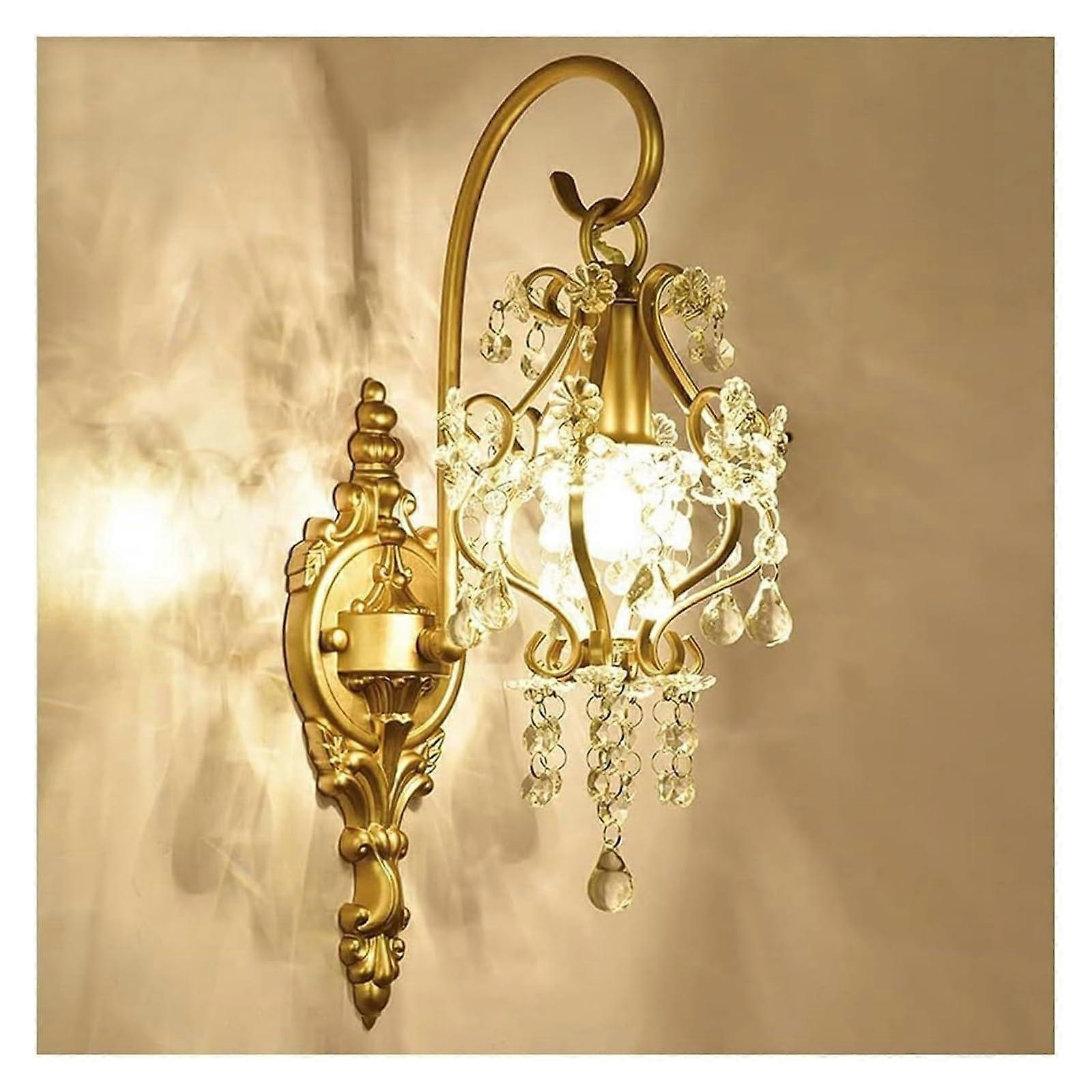 Wall Lights Sconces Crystal Wall Light With Mirror Reading Lamp, Push Button, Dimmable, French Palace Style, Bedside Decor