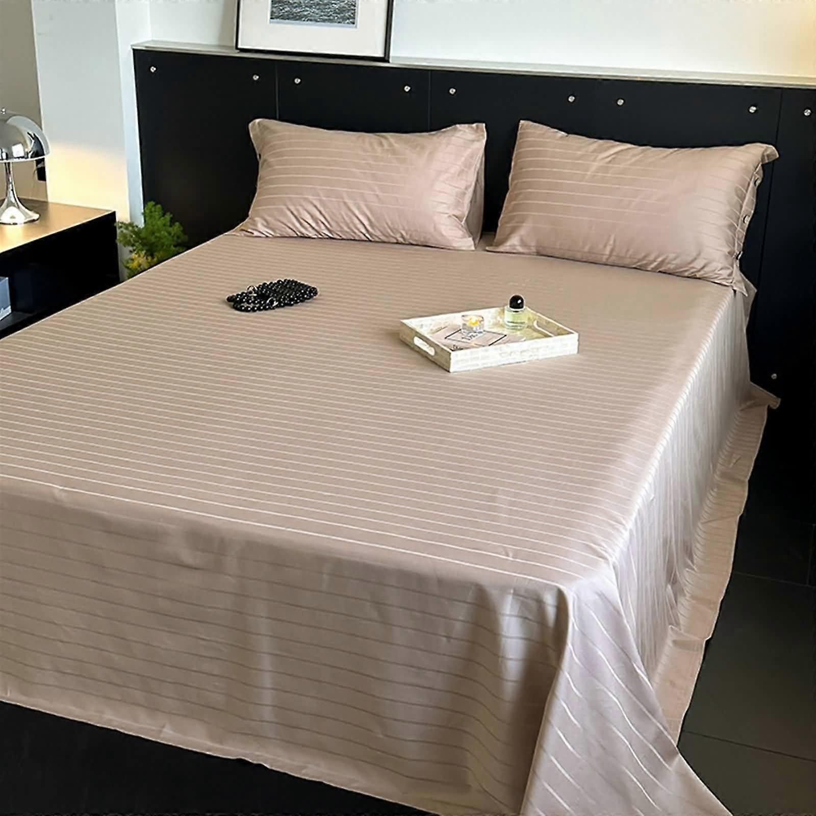 Foam Bed Cover 200 x 230 cm Cotton Jacquard Stripe Bedding Set With 2 Pillowcases Soft Breathable