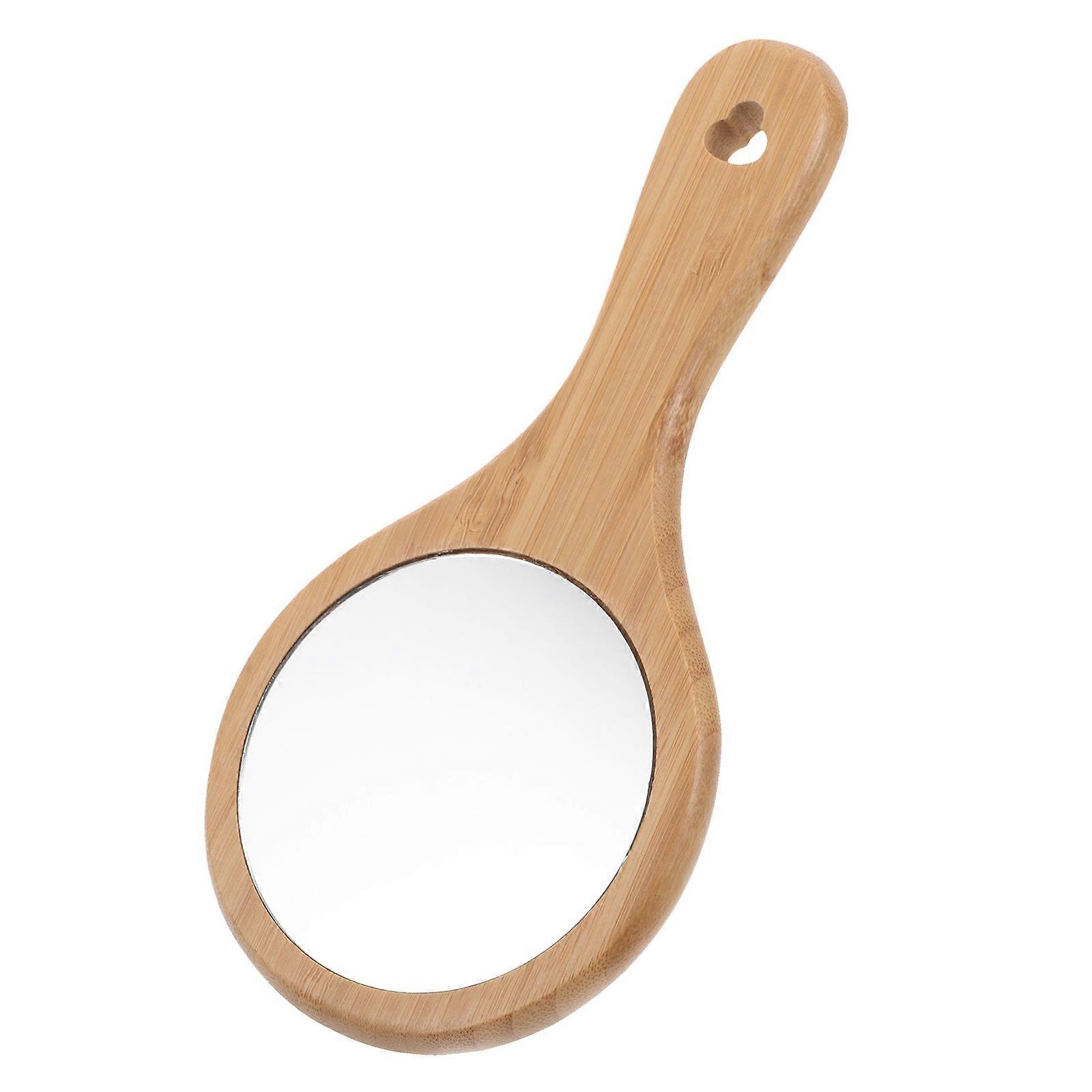 Vintage Wooden Handheld Mirror for Skin Care with Handle 4Pcs Round Cosmetic Mirror