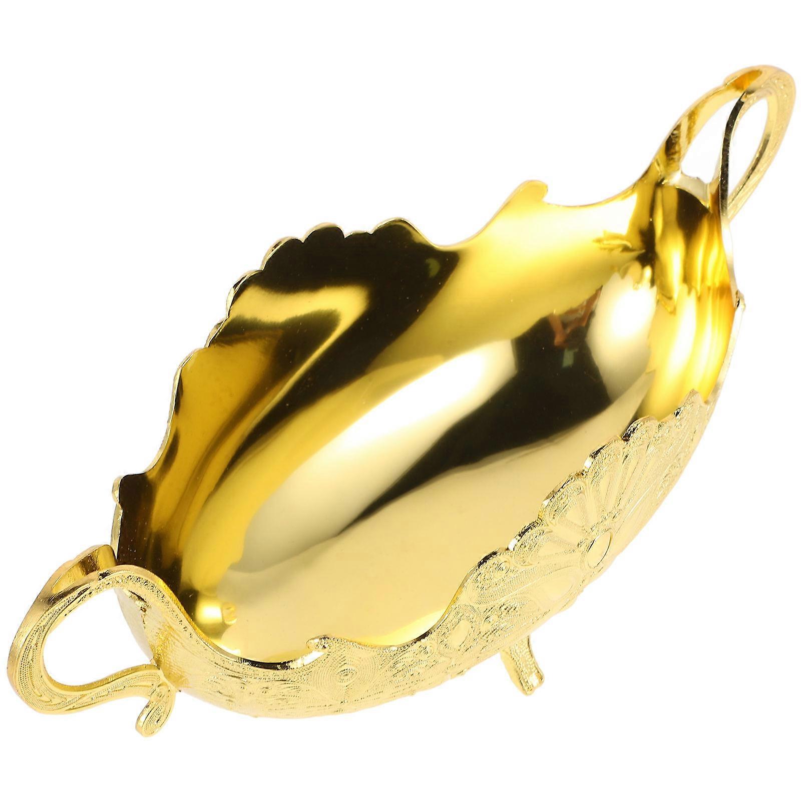 Embossed Zinc Alloy Double Handle Fruit Dish for Home Use