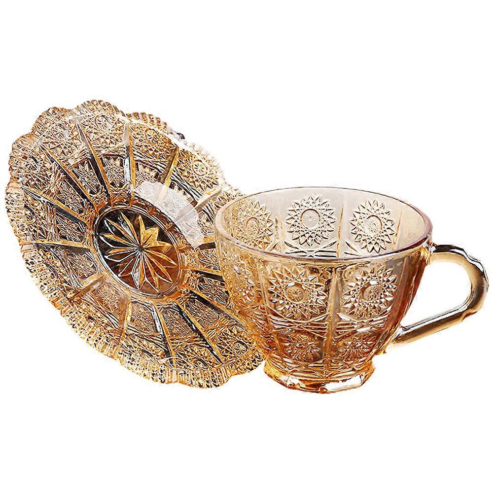 Cups and Saucers Set for Drinking Use 4Sets Light Brown Glass Tea Cups