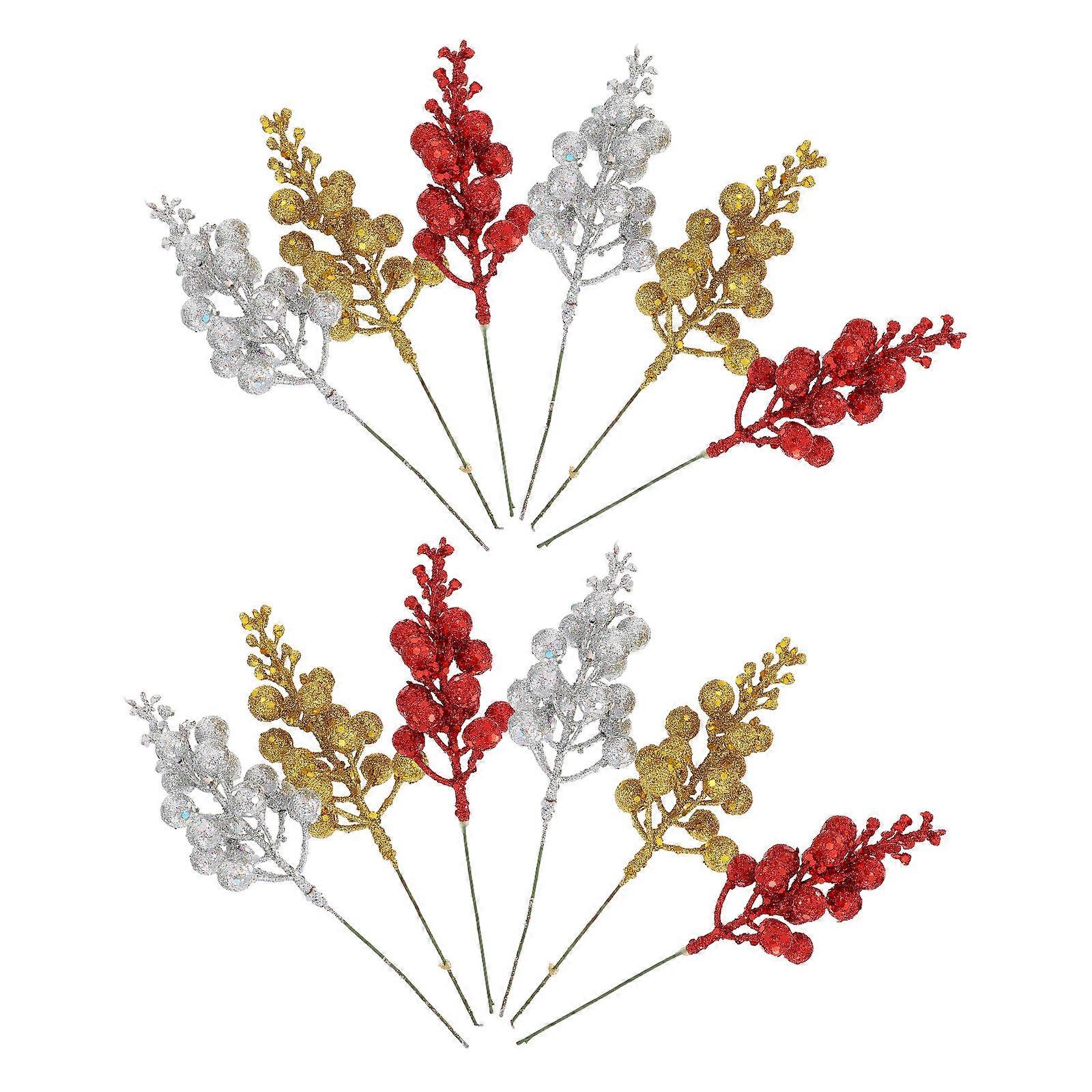 Artificial Fruits Branch Stems for Christmas Decoration 15Pcs Assorted Color