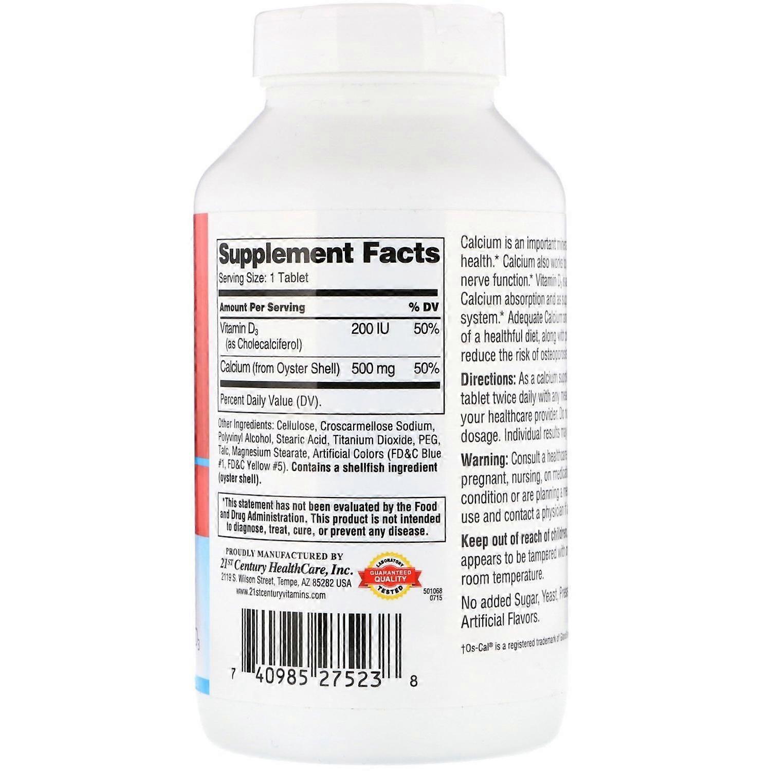 21st Century, Calcium 500 + D3, 400 Tablets