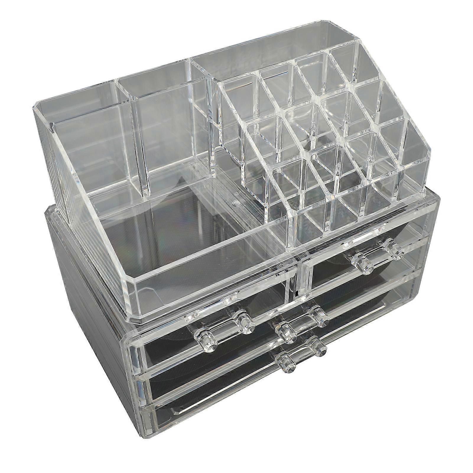 Organizer per il trucco trasparente con 4 cassetti e 1 vassoio con portapennelli 23,5x13,5 cm