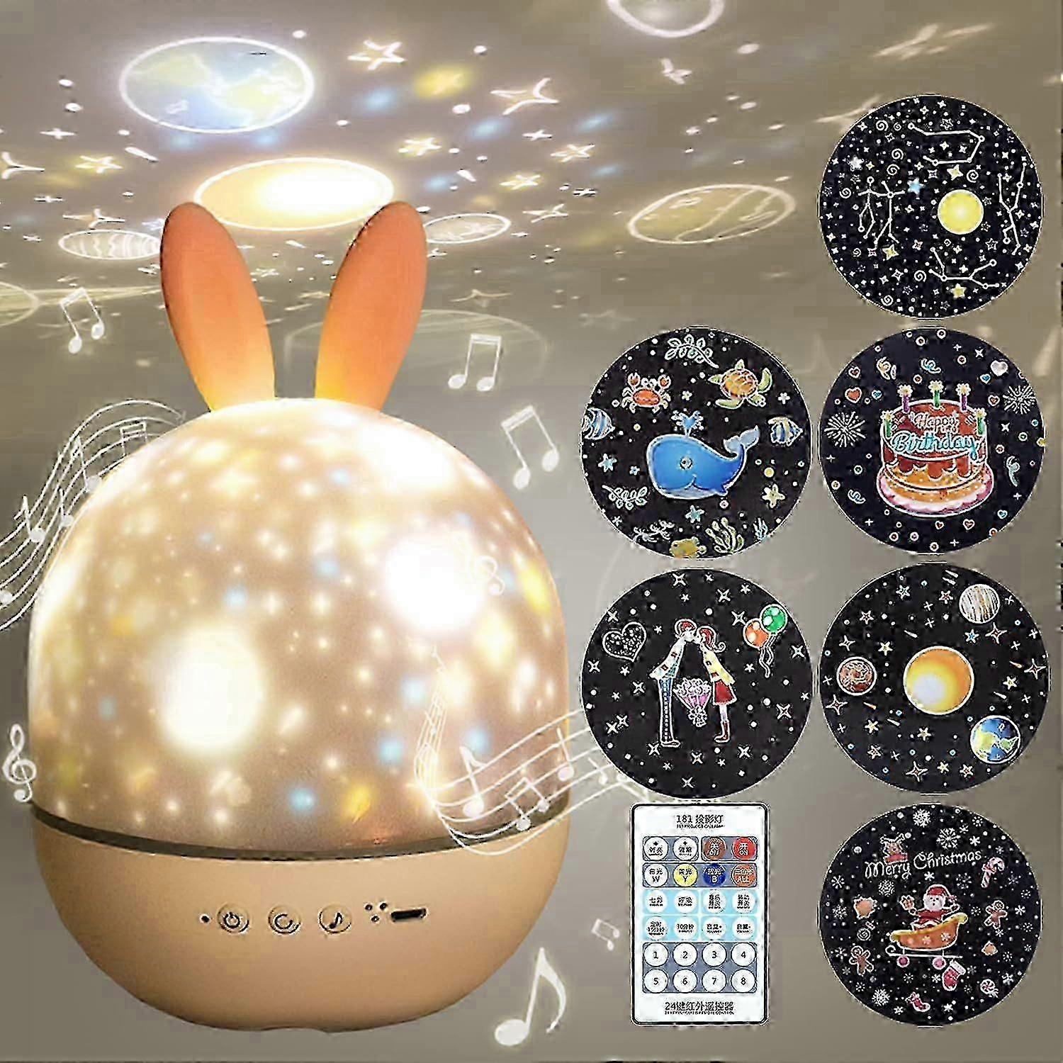 SBSG Night Light for Kids,Rotating Starry Night Light Projector with Remote Control,6 Films,USB Rechargeable,Soothe Musics,Bedside Lamp Nursery Light
