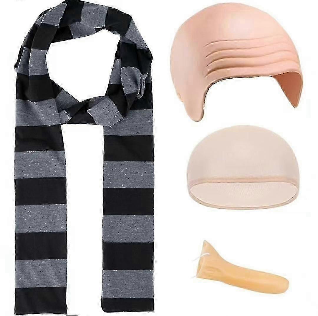 Minions Role-Playing Costume Set with Bald Cap, Scarf, and Fake Nose Halloween Party Accessory Set - FKB