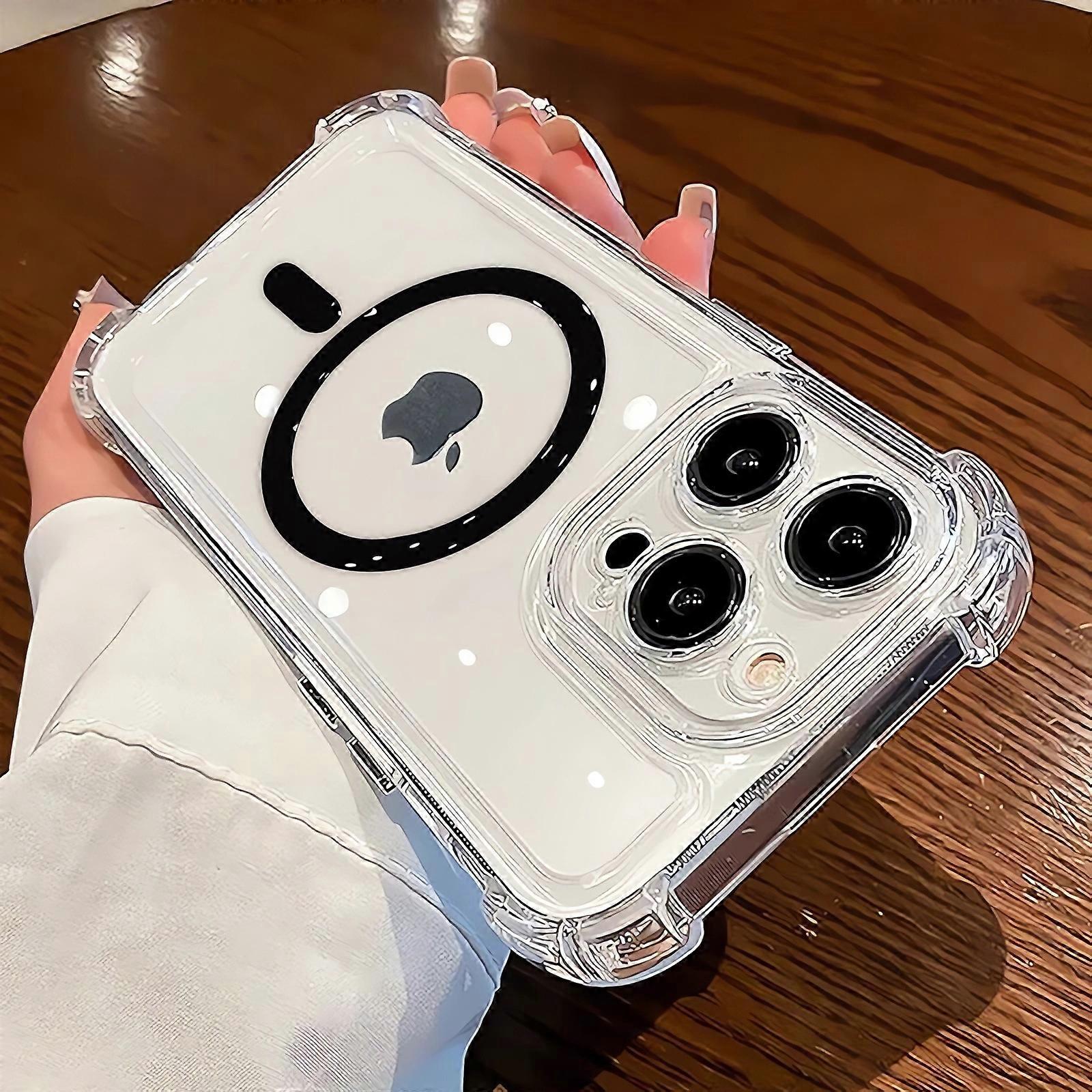 Transparent Shockproof Phone Case For For iPhone 16 15 14 13 12 11 Pro Max 15 16 Plus For Magsafe Wireless Charger Protect Cover
