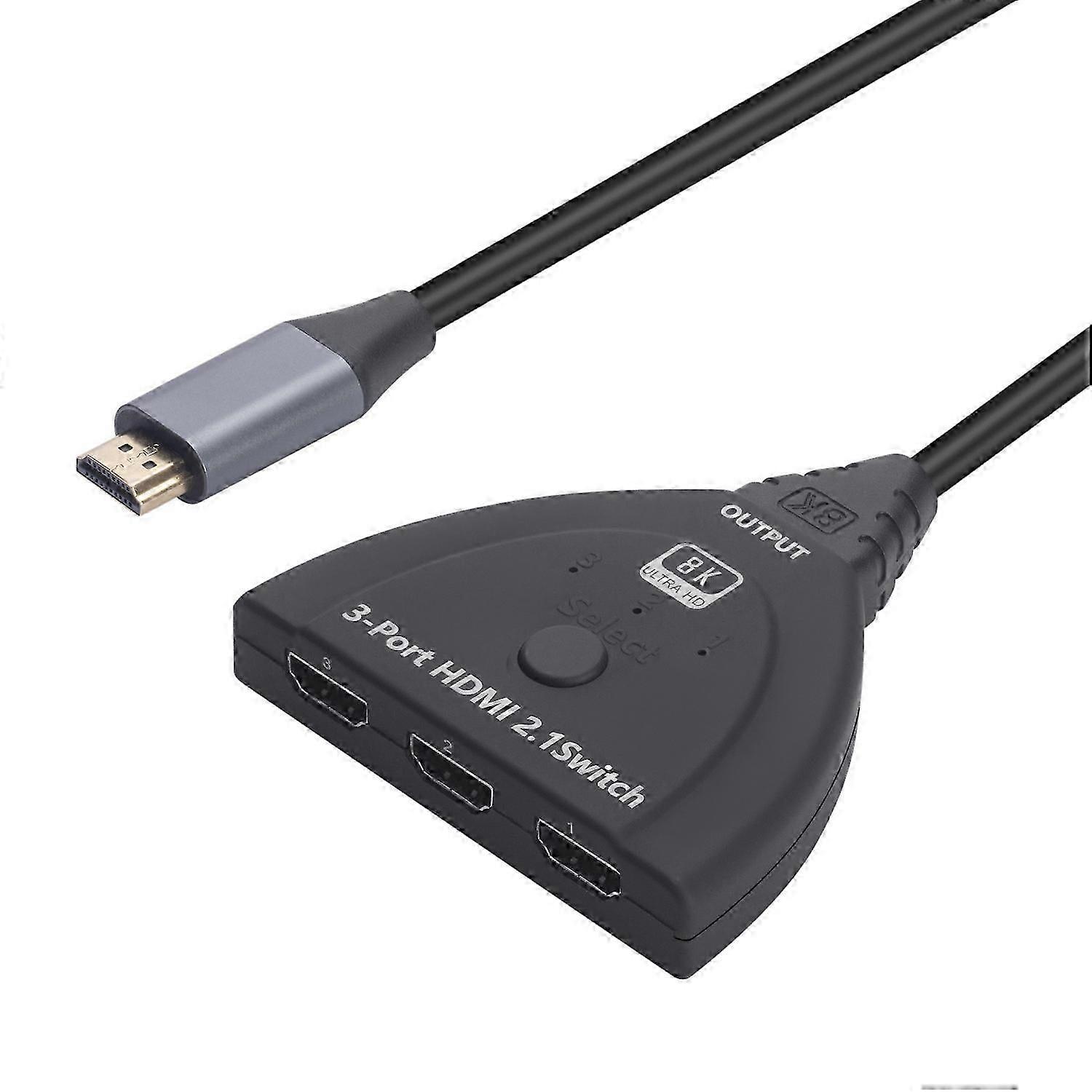 HDMI 2.1 Switch 3 Port 8K HDMI Switch Selector Box Supports 8K@60Hz 4K@120Hz
