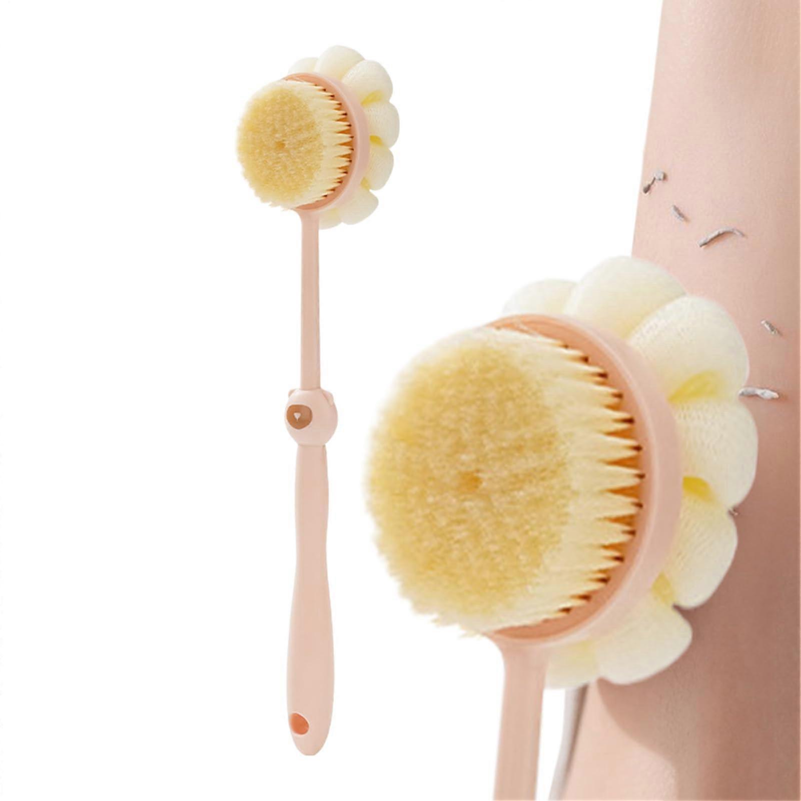 Bath Brush LongHandled Shower Scrub Brush For HardToReach Areas With Density Bristles QuickDrying Pink