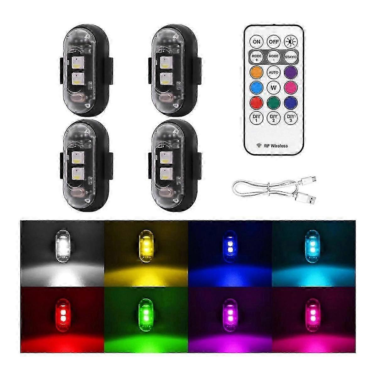 4PCS langattomat LED-strobovalot kaukosäätimellä, 8 väriä USB Charing vedenpitävät hätävaroitusvalot - hyvä