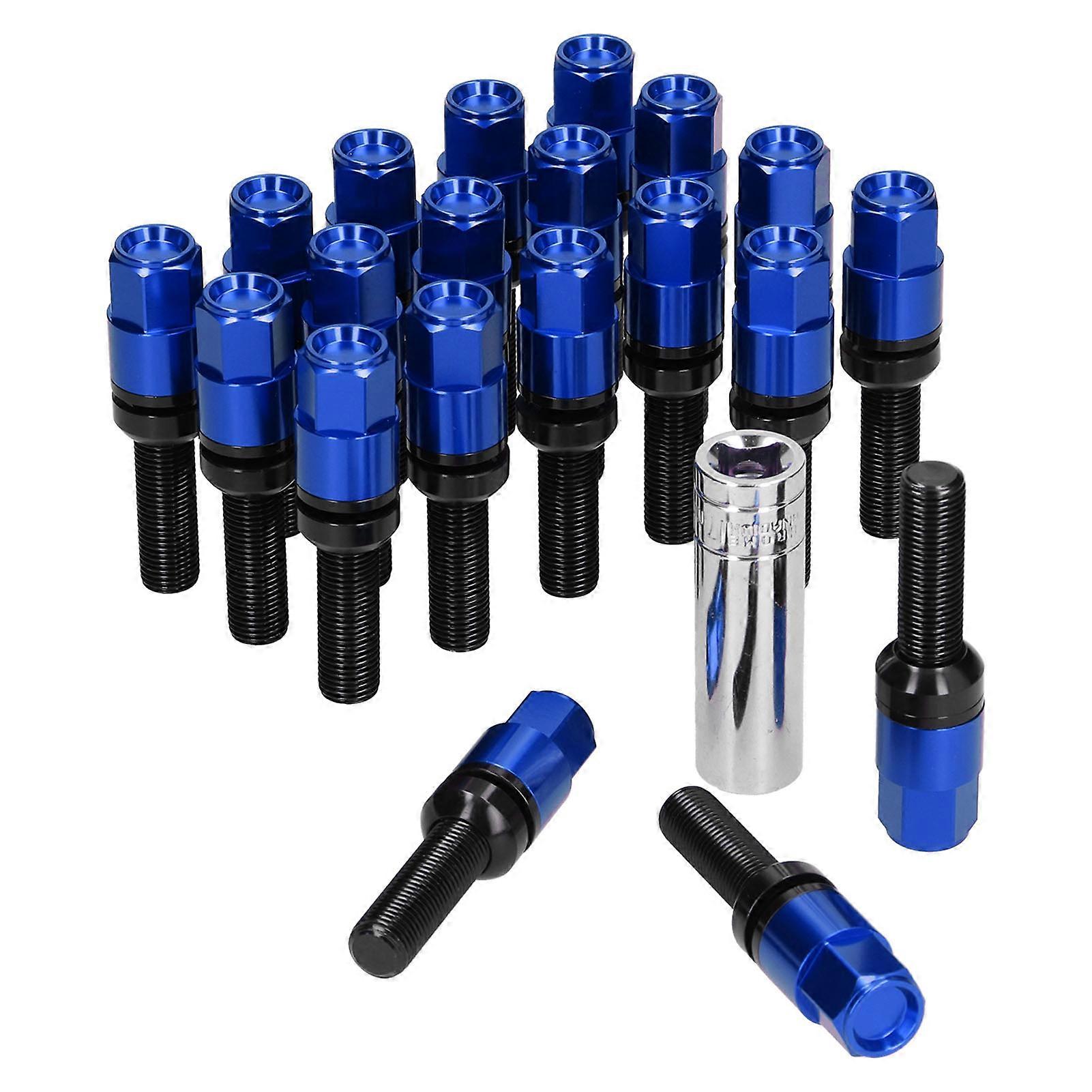 20pcs Steel Extended Lug Bolts M12x1.25 28mm Thread with Sleeve Universal for CarBlue 