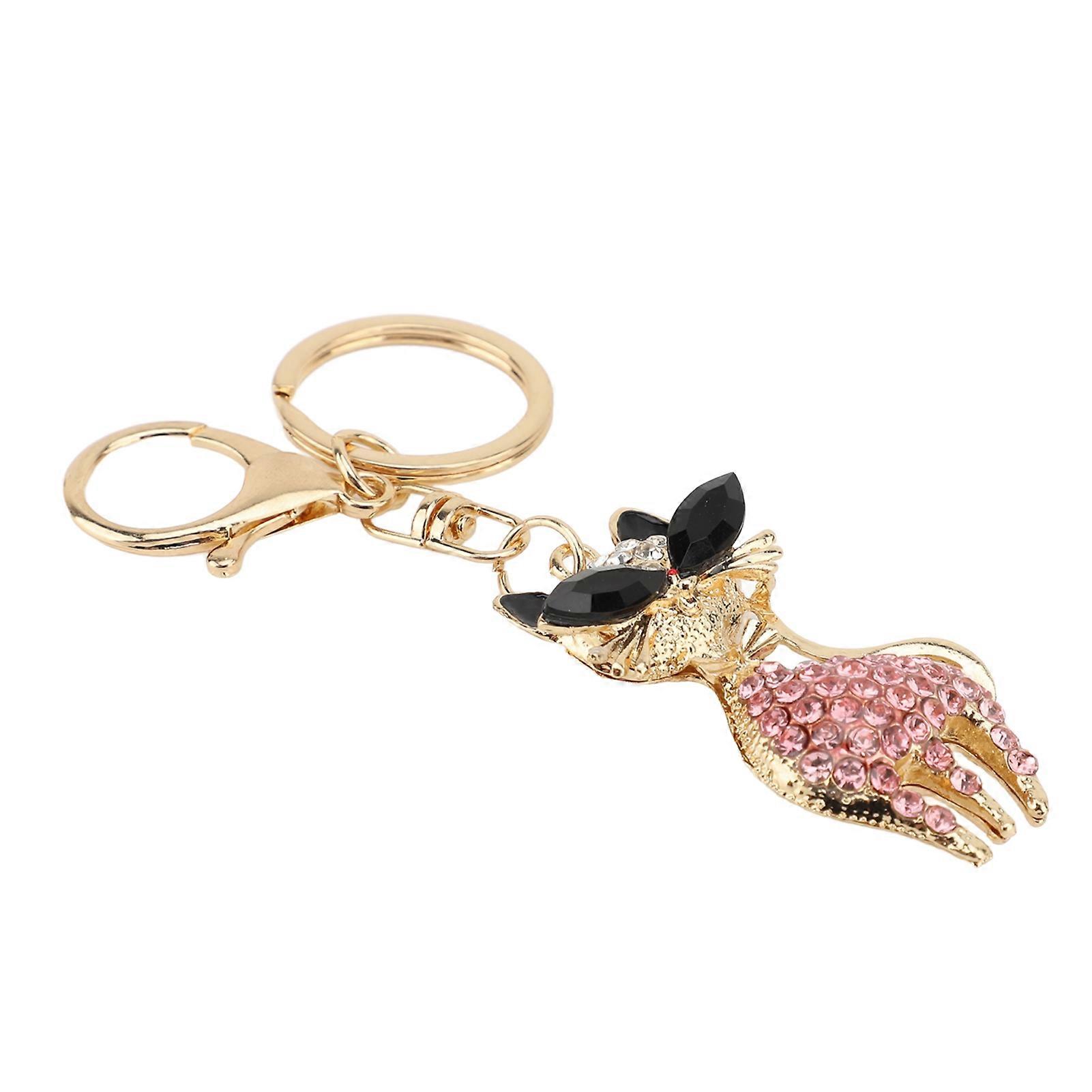 Rhinestone Keychain Multifunctional Cute Cat Shape Girl Bling Backpack Key Chain Roseate 