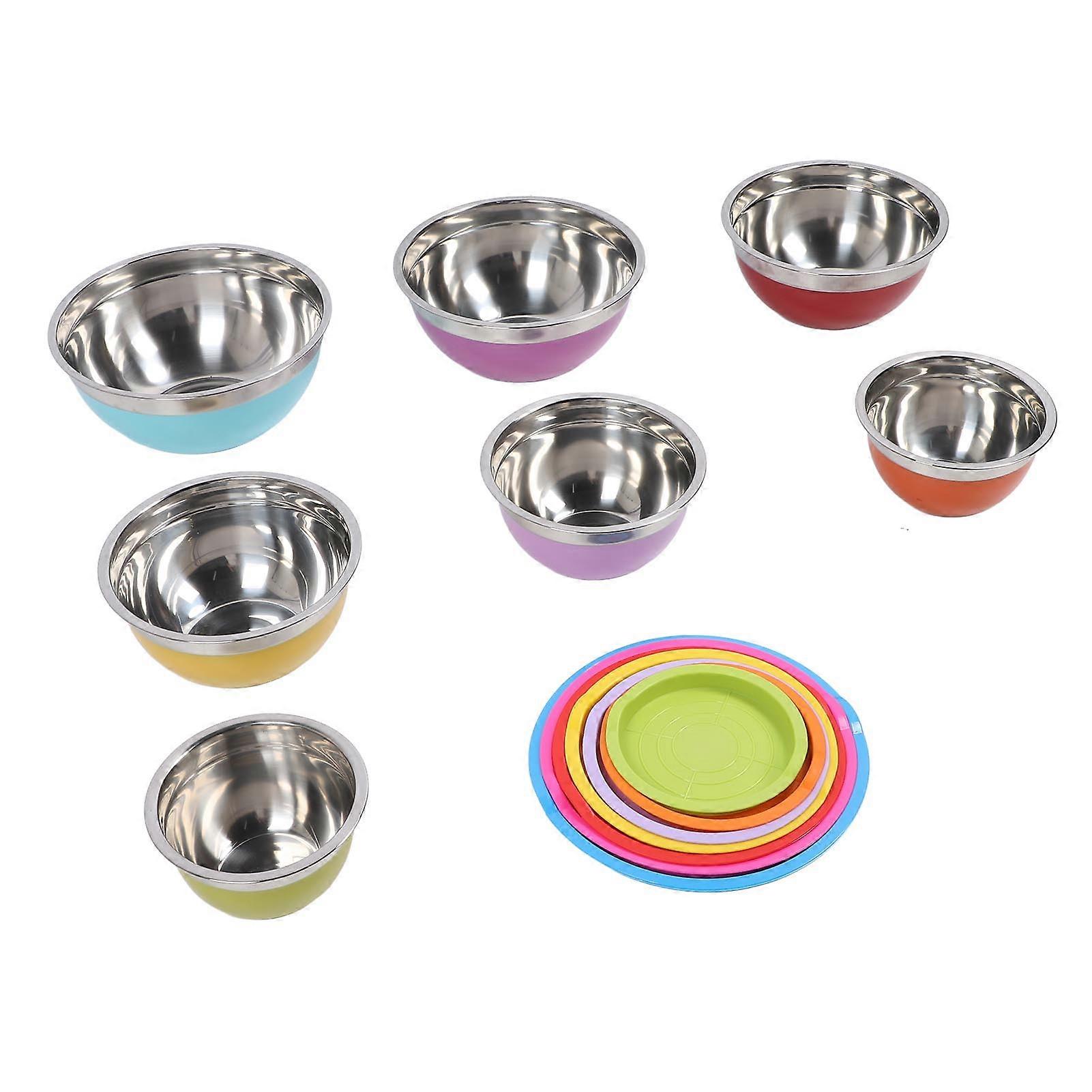 7PCS Mixing Bowls with Lids Stainless Steel Plastic Stackable Nesting Bowl Salad Food Container Set for Baking Cooking Prepping Serving 