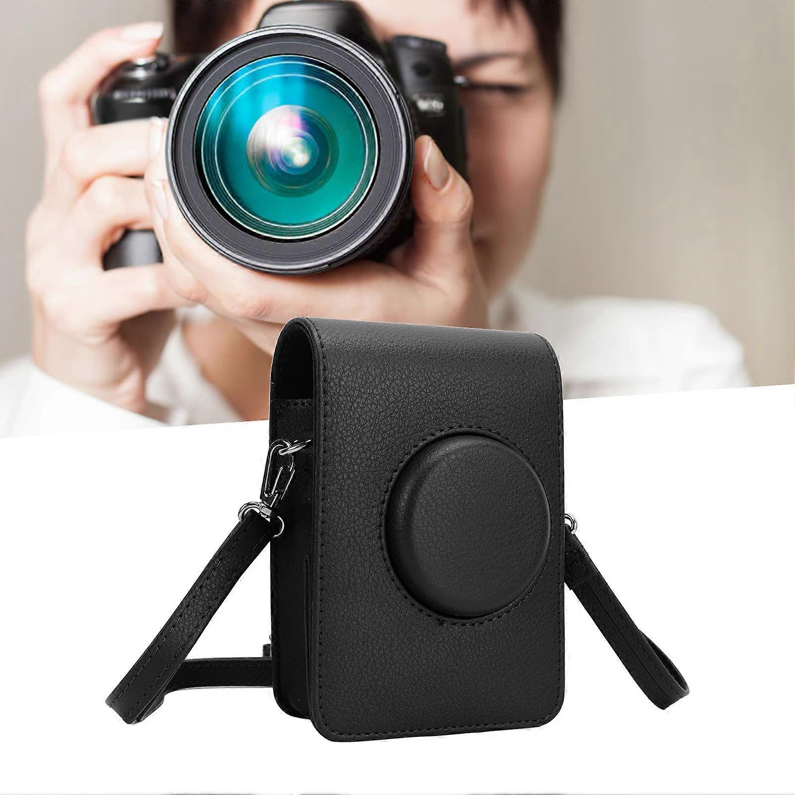 Camera Bag Retro Camera Pouch Case PU Leather Adjustable Strap Soft Liner Camera Protection Case for Mini EVO Black 