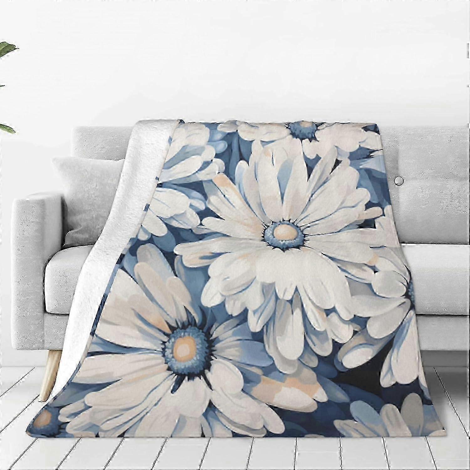 WSYKC Blue And Grey Colored Flower Pattern Blanket Ultra Soft Flannel Throw Blanket Bedding Decor Blankets Towel Blanket For Couch Blankets 150cm