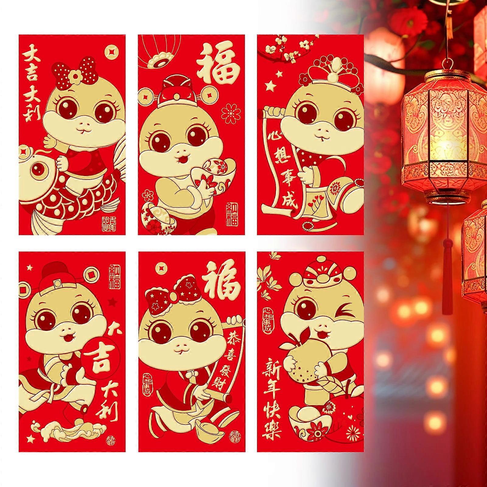 New Red Packet for the Year of the Snake 6pcs Red Envelopes Chinese New Year Envelopes For 2025 New Year 6 Designs Cute