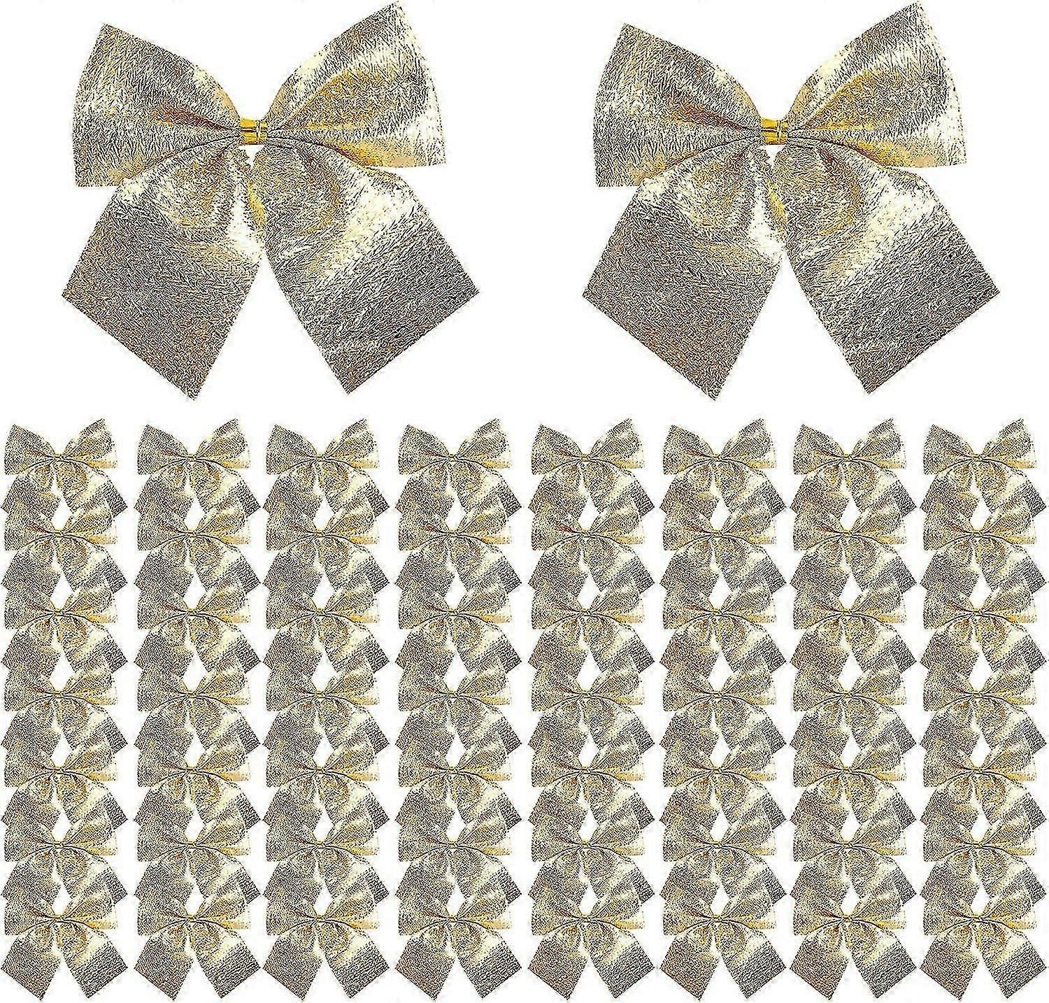 120 Pieces Christmas Bows, Christmas Ribbon Bows Mini Christmas Tree Bows Christmas Tree Bowknot Decoration Gold Decorative Bow for Gift Box Ribbon Ga
