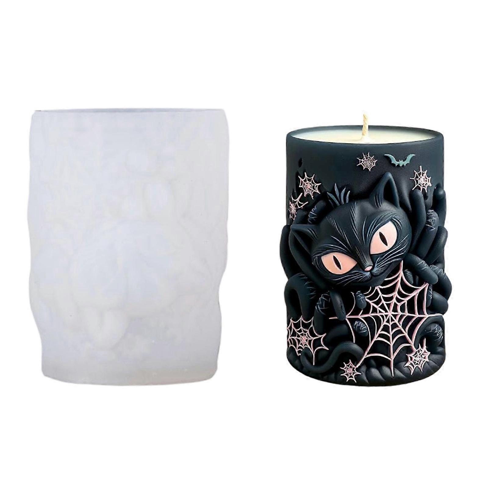 Food Grade Silicones Mold With Intricate Spiderweb And Cats Pattern For Artistic Creation Aromatherapies Candle Making Multicolor