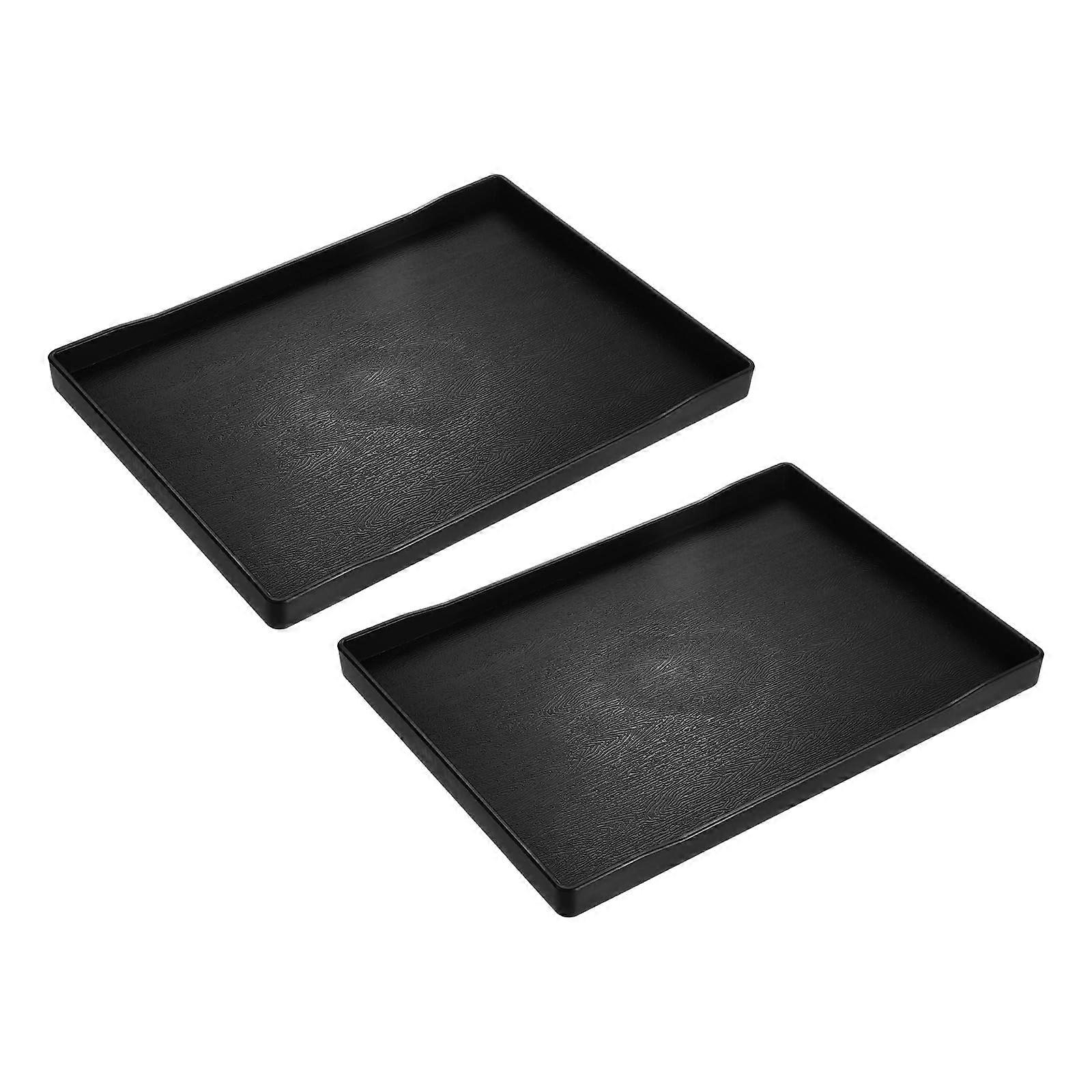 2 Pack Black Plastic Rectangular Serving Trays 6'x9' for Breakfast, Kitchen, Bathroom Decor