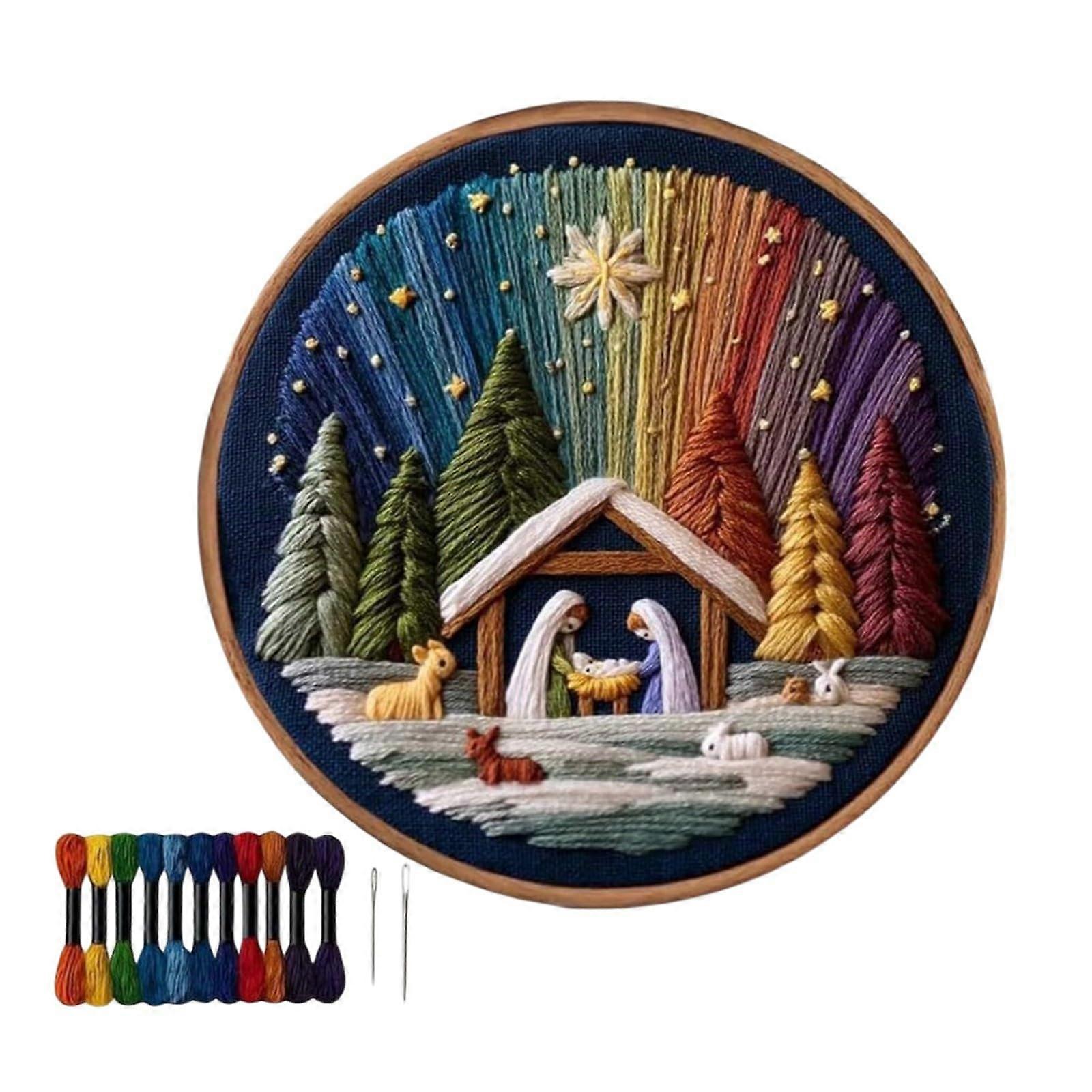 Nativity Embroidery Kit for Adults Beginner – DIY Christian Cross Stitch Set Brown 1pc