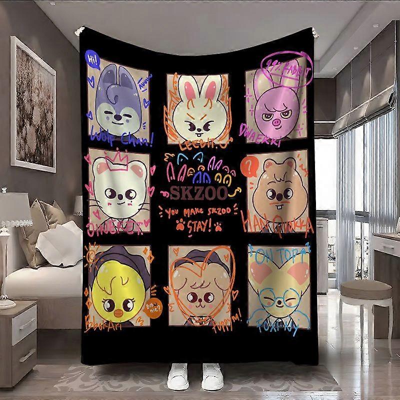 SKZ Cartoon Character Series Design Ultra-Soft Digital Print Flannel Blanket, Ultra-Soft Digital Print Flannel Blanket, -jghds386