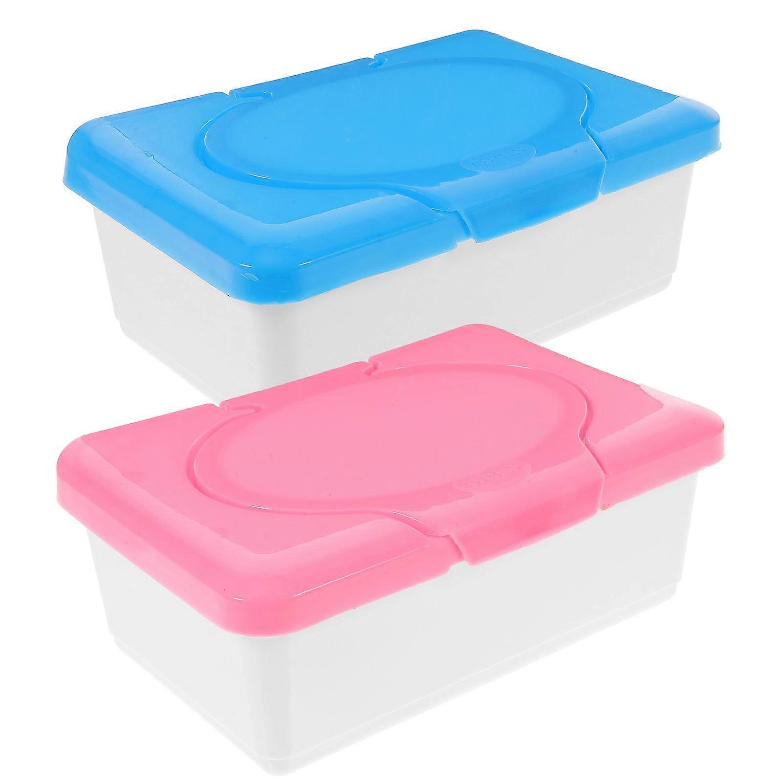 2pcs Reusable Wet Tissue Box Household Dustproof Desktop Wet Wipes Case Wet Tissue Organizer Storage Container (Pink and Blue)