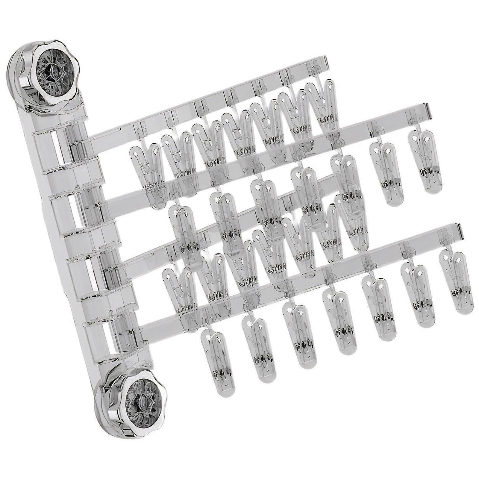 Wall Mounted Suction Cup Drying Rack with Rotating Rods and AntiSlip Clips, No Drill, Transparent 33x6.2x35 cm