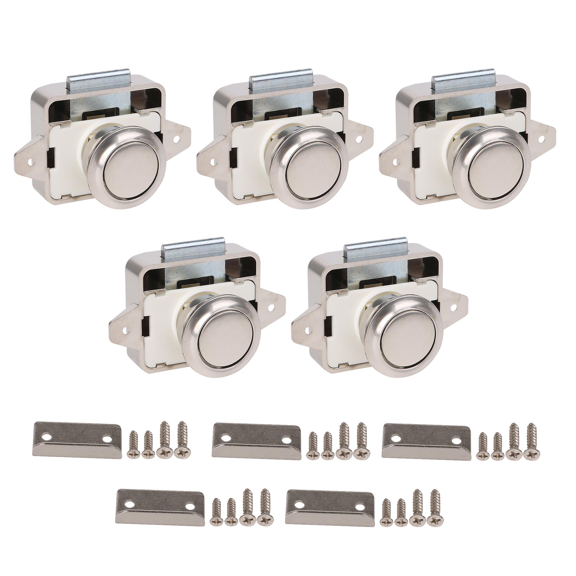 5 Pcs Keyless Push Button Latch w/ Screws Mounting Plate for RV Cupboard