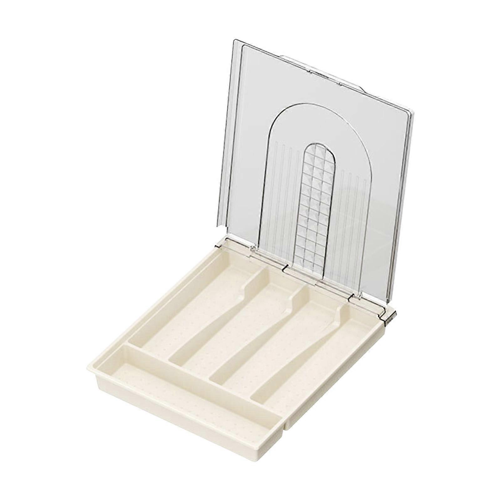 HKUKY Countertop Utensil Holder With Lid, Plastic Silverware Tray For Drawer, 5 Compartments Flatware Organizer
