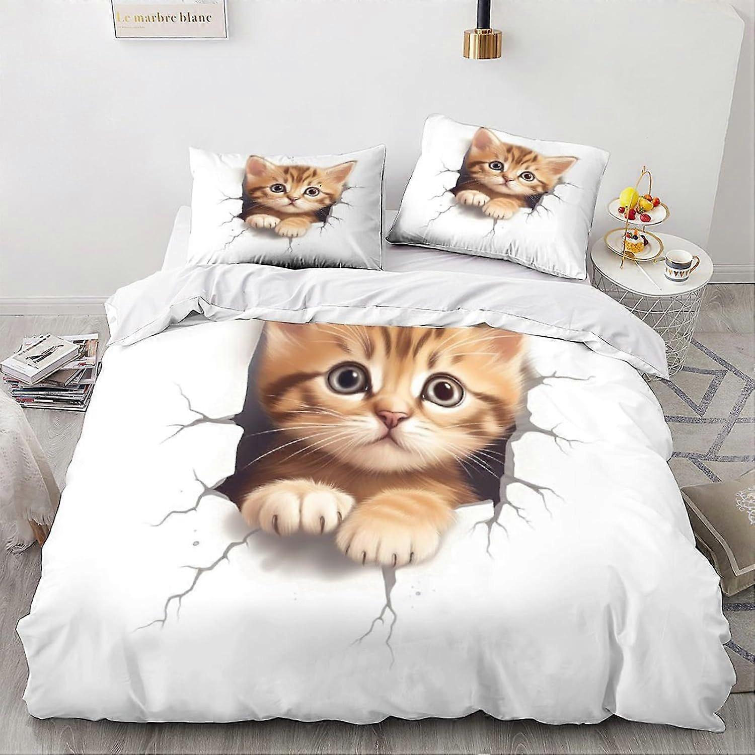 LikeEj Cat الفراش غطاء لحاف 3D لطيف كيتي طباعة غطاء لحاف للمراهقين ستوكات 3 قطع غطاء لحاف مزين مزدوج