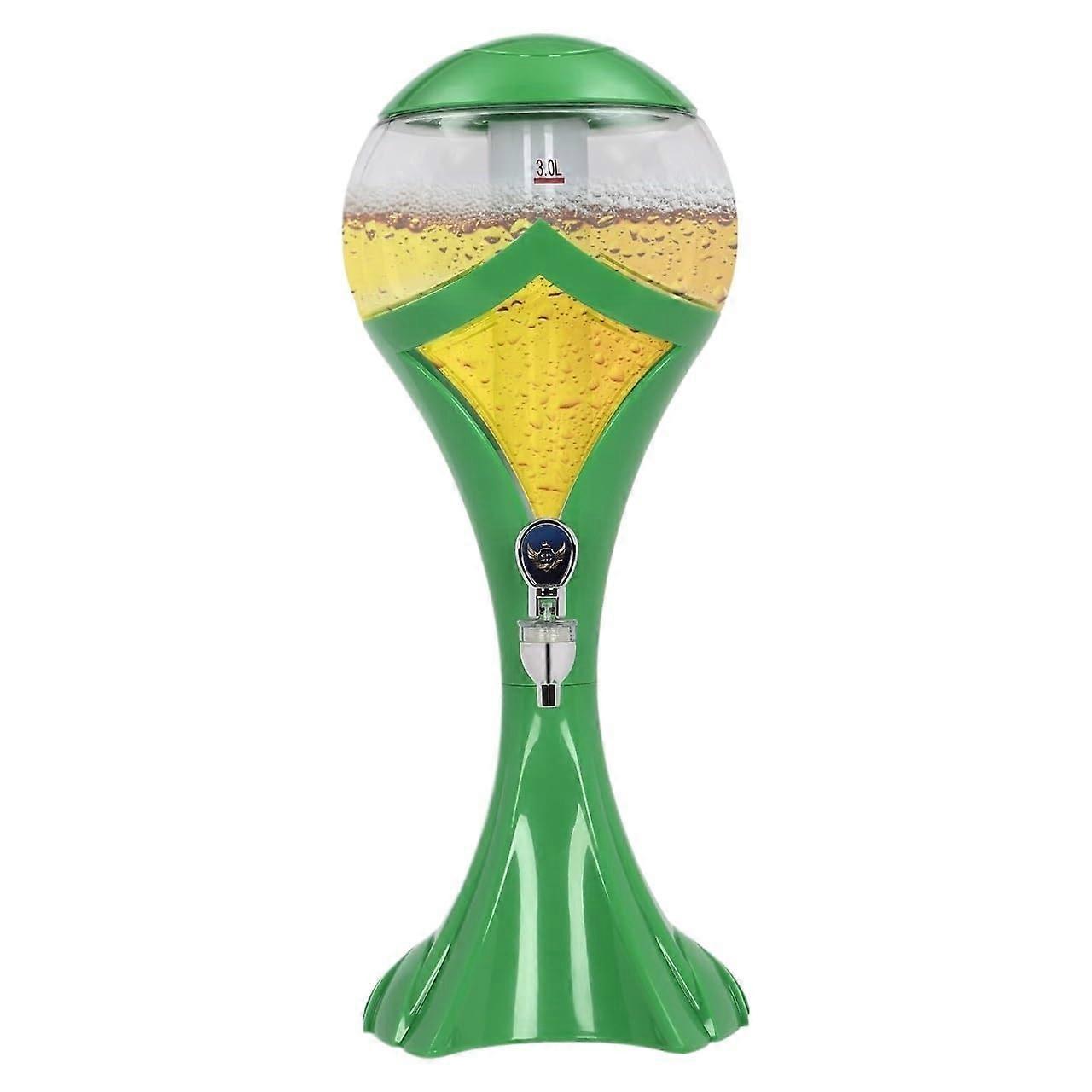 Beer Tower Dispenser 3L with Ice Tube for Parties and Drinks, Green Beverage Server 7.67x20.08inch