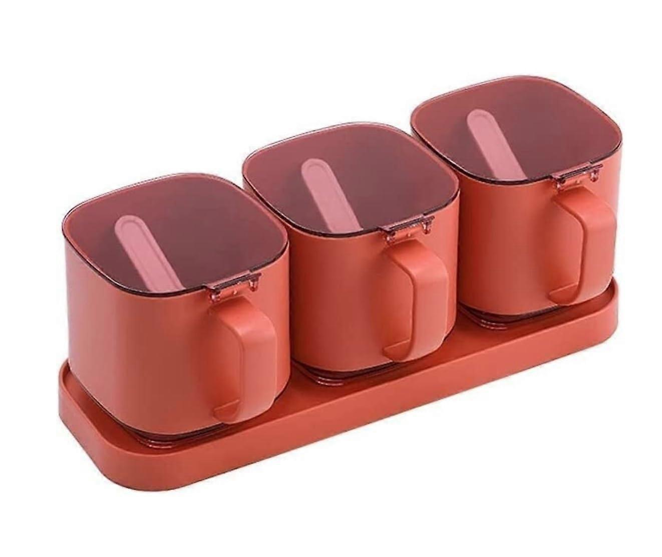 Spice Container Set with Handle and Transparent Lids, 3pcs Orange Plastic Seasoning Box for Kitchen
