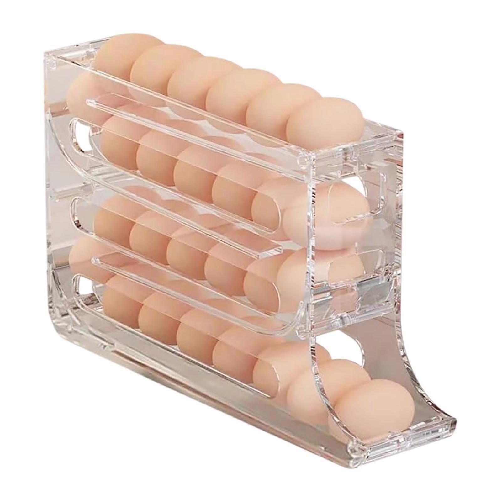 Egg Storage Tray with Auto Rolling 4Tier Organizer for Fridge, Countertop, Pantry, Farmhouse