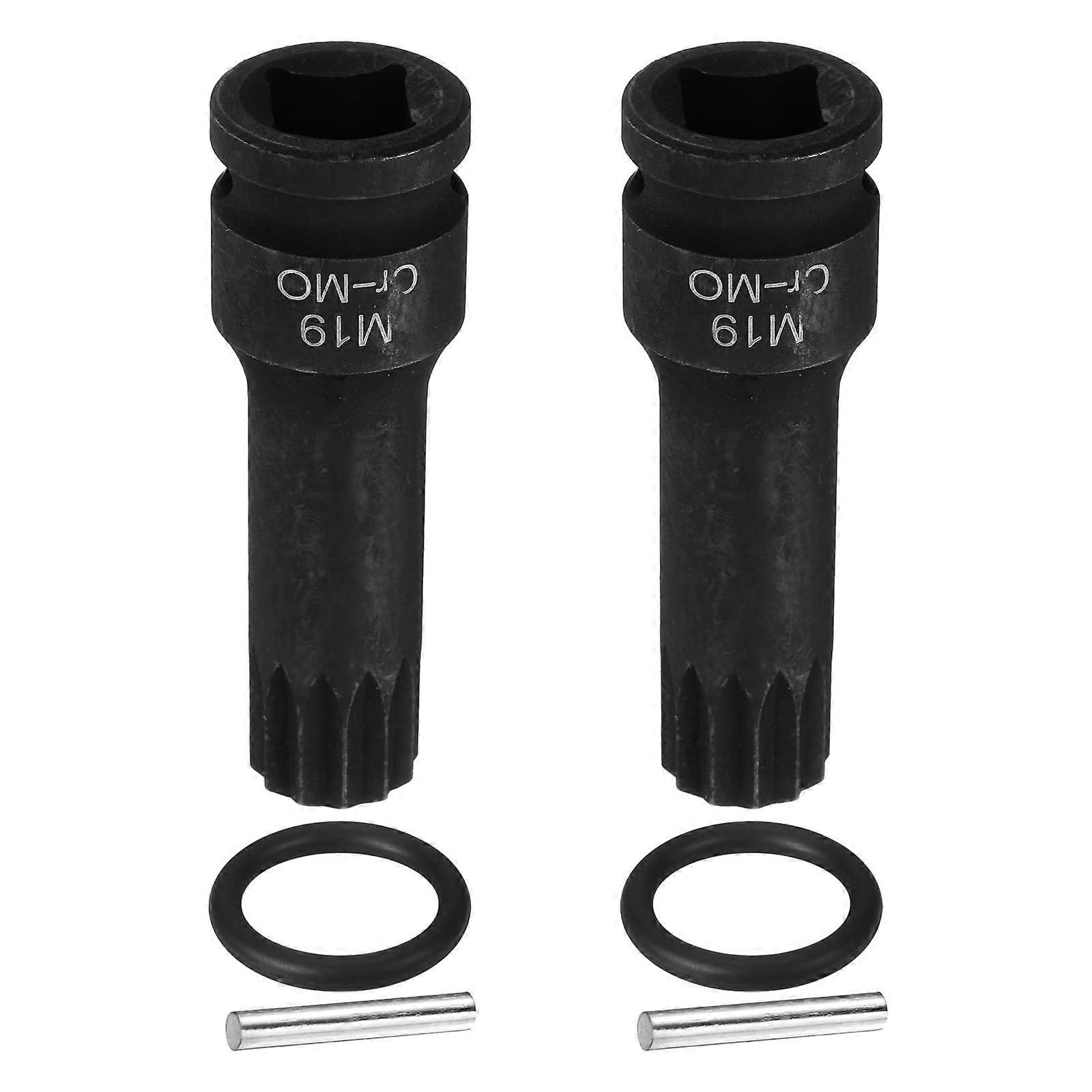 2pcs 1/2 Inch Drive 19mm 12 Point Impact Spline Bit Socket CRMO Steel Triple Square Set