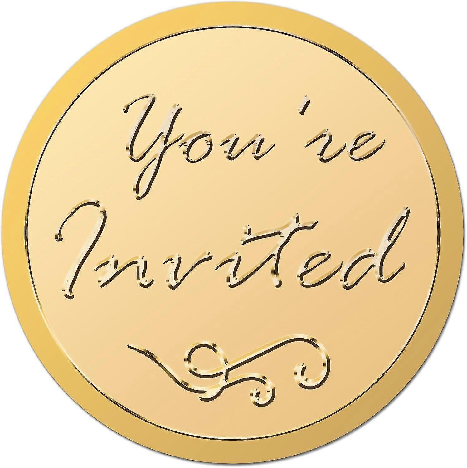 You are Invited Foils Seal Sticker Gold Foil Embossed Stickers 1.5 Inch Round Self Adhesive Seals Golden Embossing for Envelope Awards Certificates We