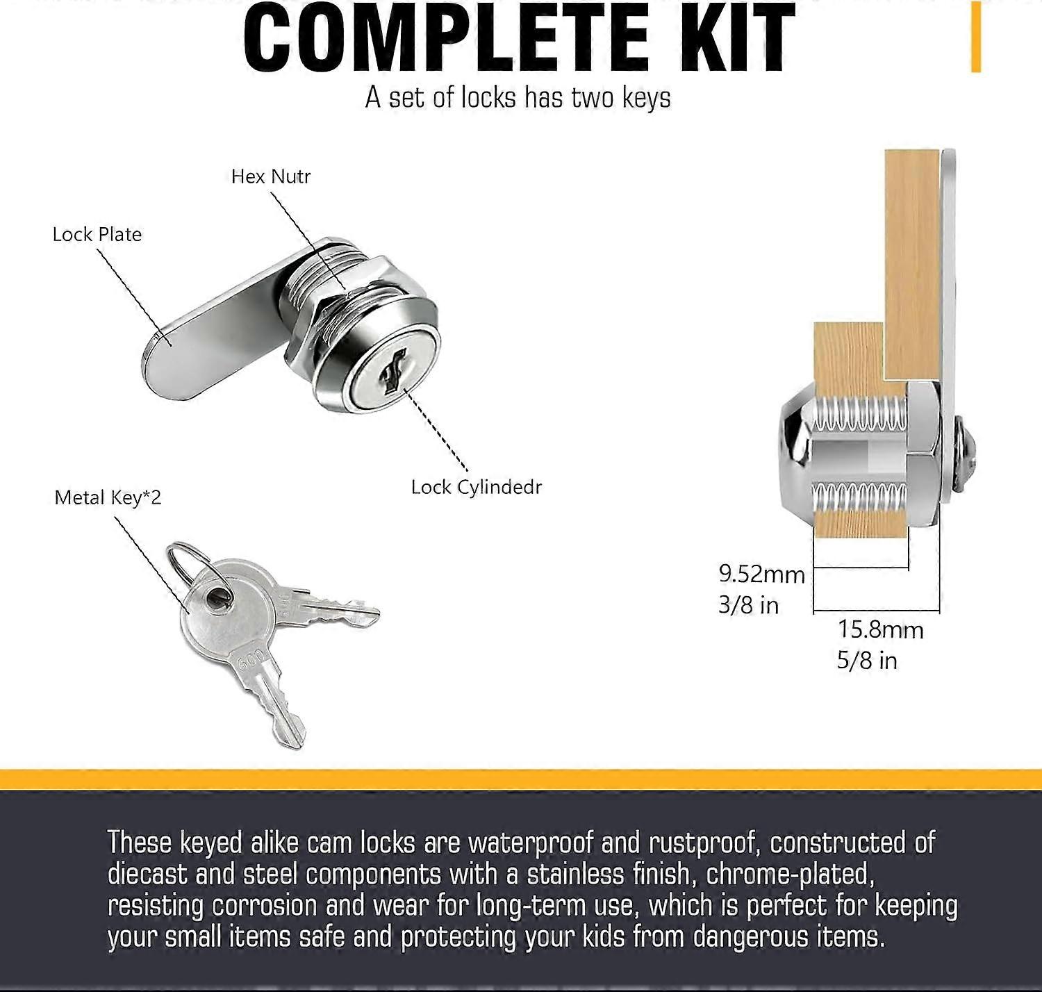 Serrure De Cabinet à Cylindre 5/8 Pour Camion Ou Boîte à Outils - Clés Identiques, Neuf