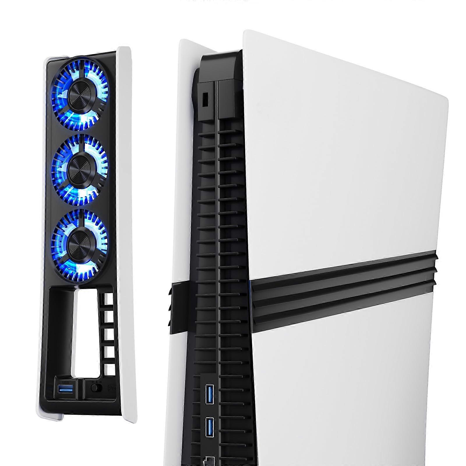 Cooling Fan with Smart Temperature Sensor, Low Noise USB 3.0 LED Accessory for PS5 Pro Disc and Digital Edition