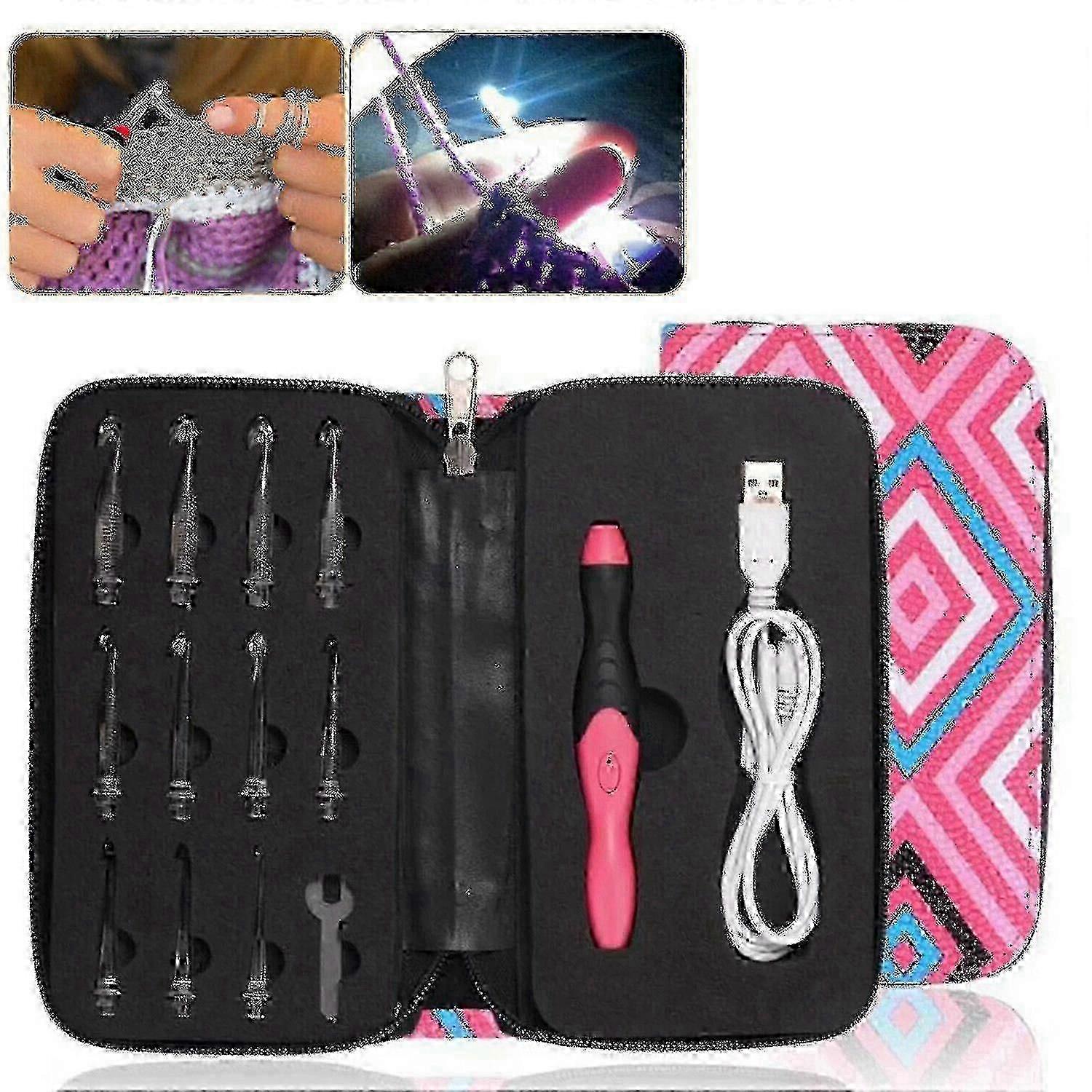 11-in-1 Set of LED Crochet Hooks and Knitting Needles, USB Rechargeable