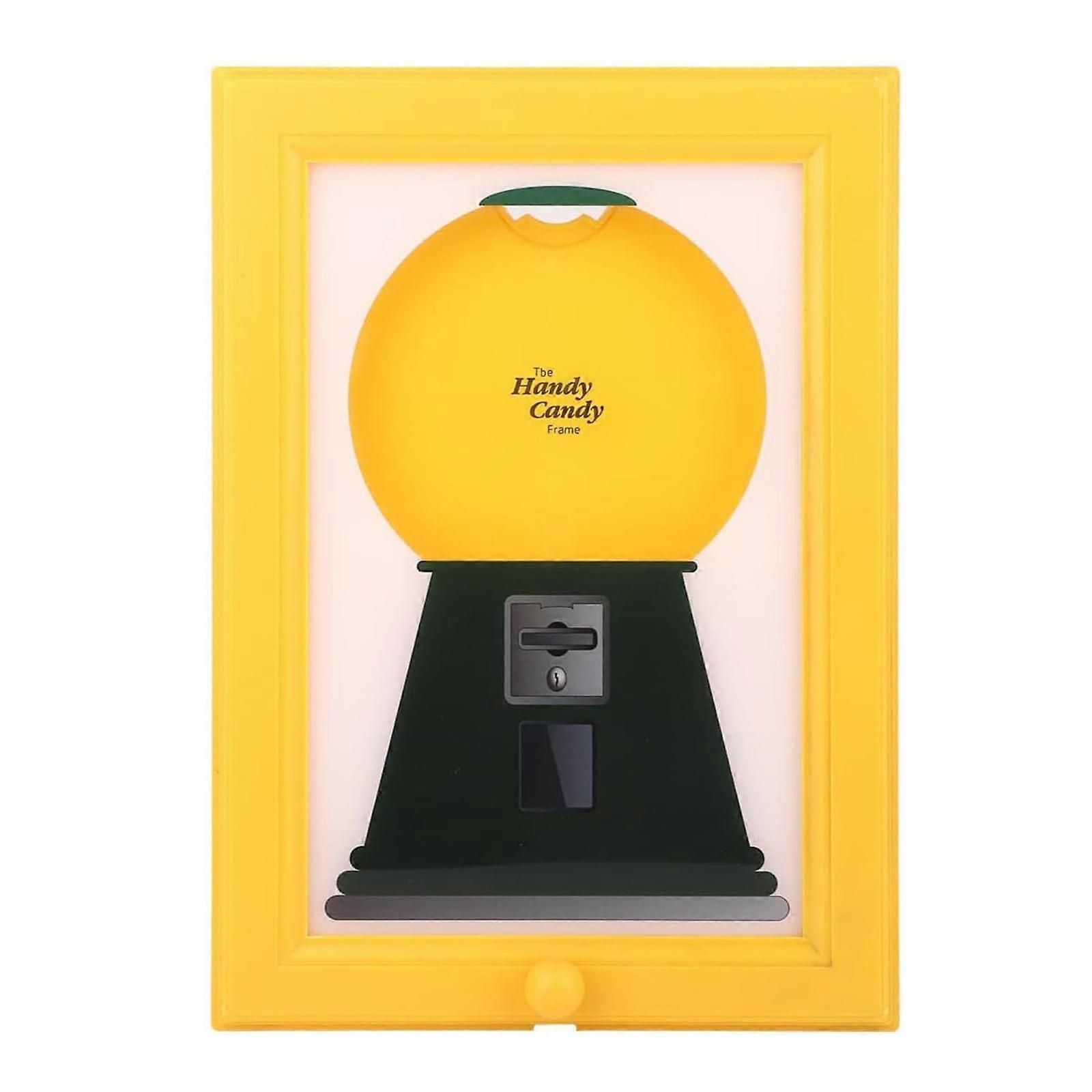 Candy Dispenser Picture Frame 2 in 1 Push Button Release Wall or Tabletop Use with Lockable Lid Yellow