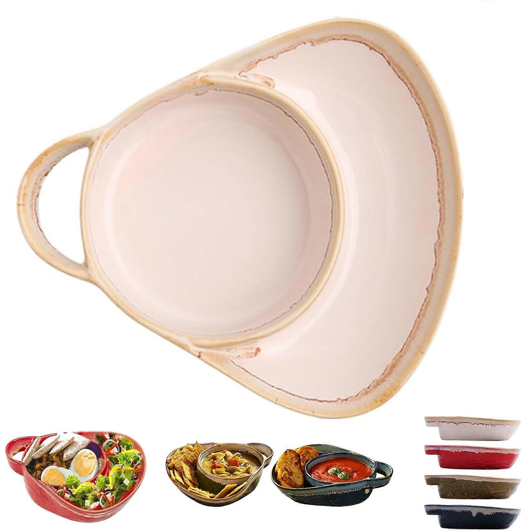 Soup and Sandwich Plate Combo, HeatResistant Ceramic TwoSection Dish with Retro Handle, White