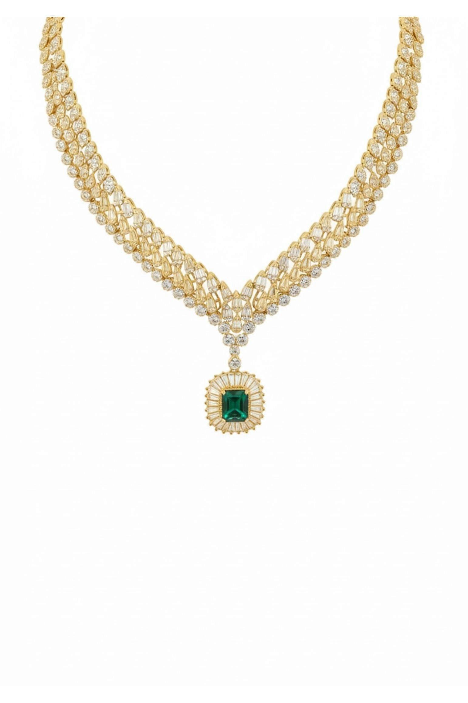 Countess Statement Emerald Necklace Gold
