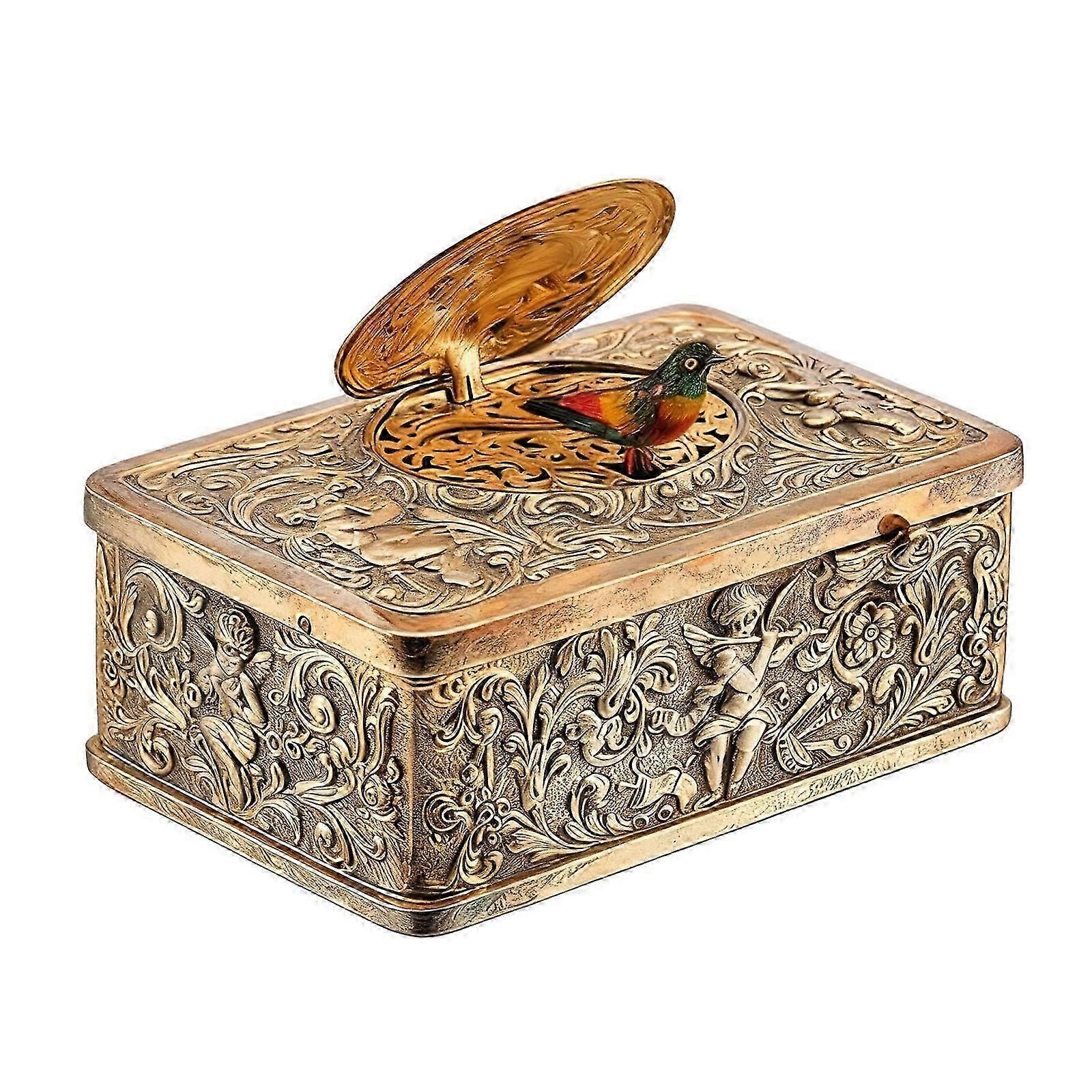 Collectible Mechanical Singing Bird Music Box With 3D Embossed Leaf Motifs Antique Alloy Wind Up Decors For Special Even silver Cs fast