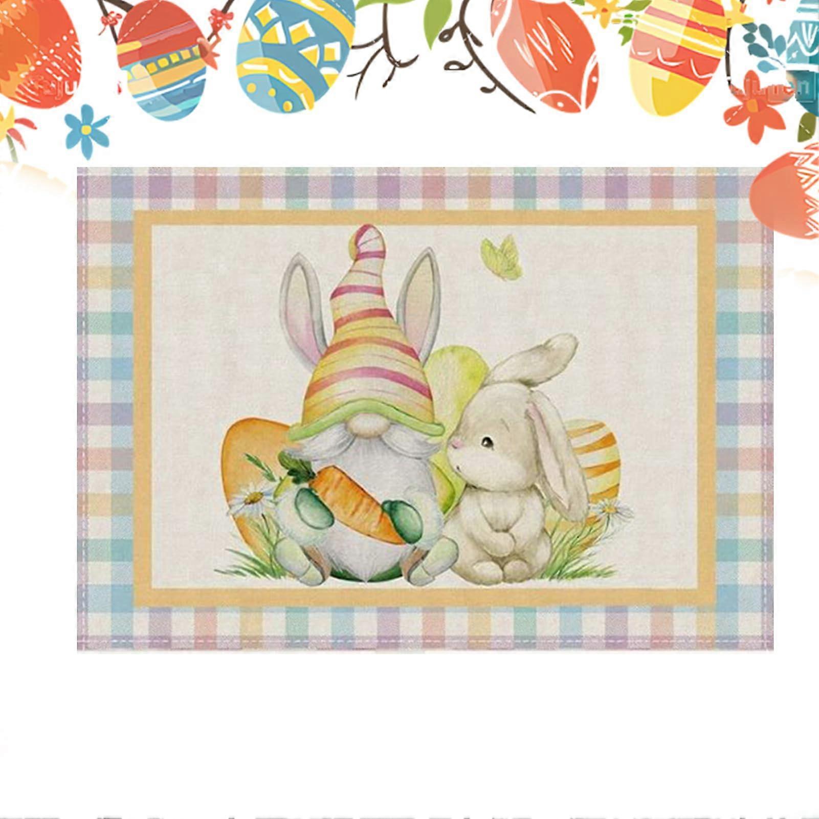 Easter Table Decor Placemats with Bunny Theme, Bright Spring Colors, Indoor and Outdoor Dining Set