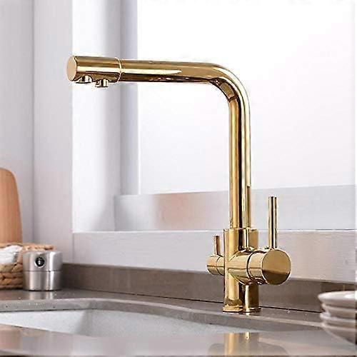 3 Way Kitchen Mixer Tap Gold Solid Brass with Water Filter Lead LeakProof Aerator